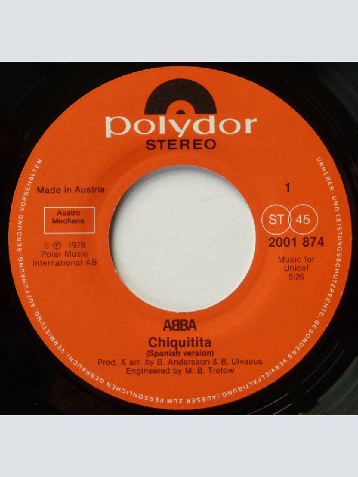Vinyl / ABBA - Chiquitita (Spanish Version) c/w Lovelight