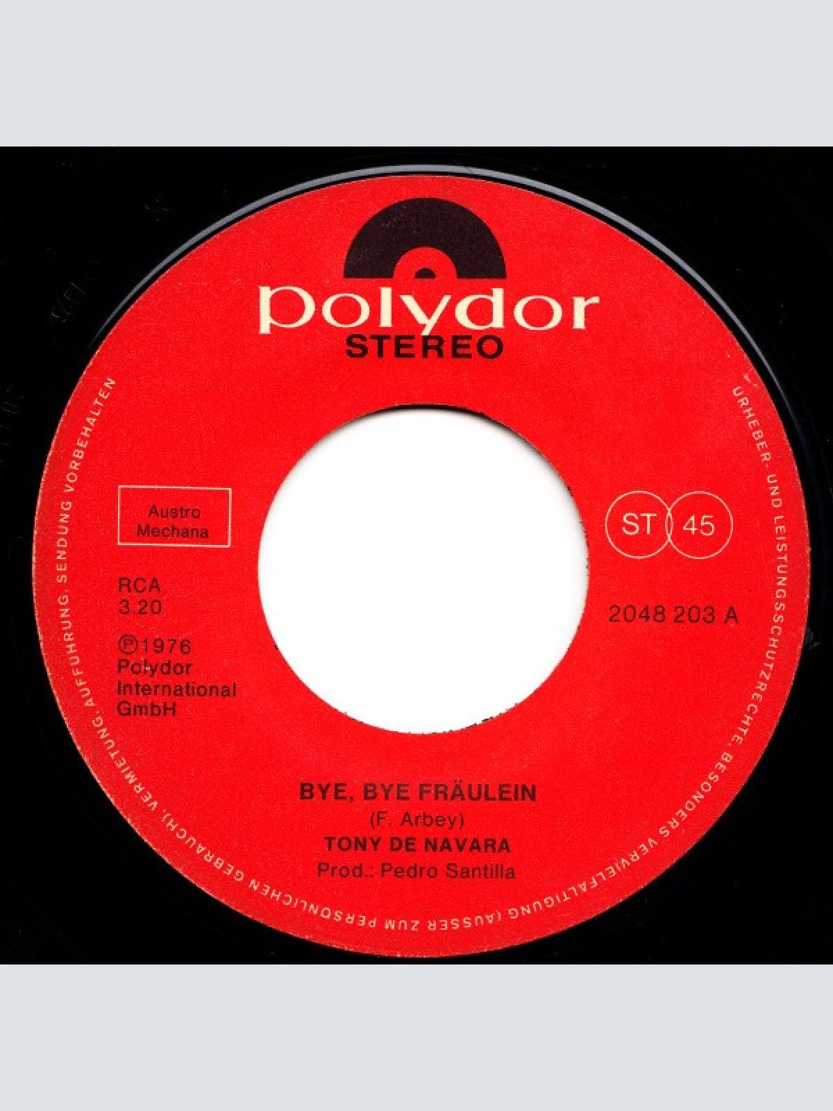 Vinyl / Tony De Navara - Bye, Bye Fraeulein