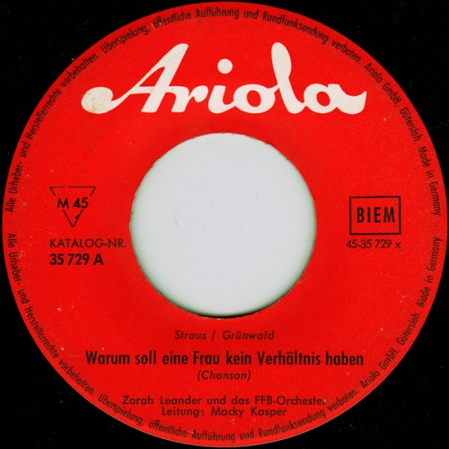 Vinyl / Zarah Leander - Warum Soll Eine Frau Kein Verhältnis Haben / Merci, Mon Ami, Es War Wunderschön