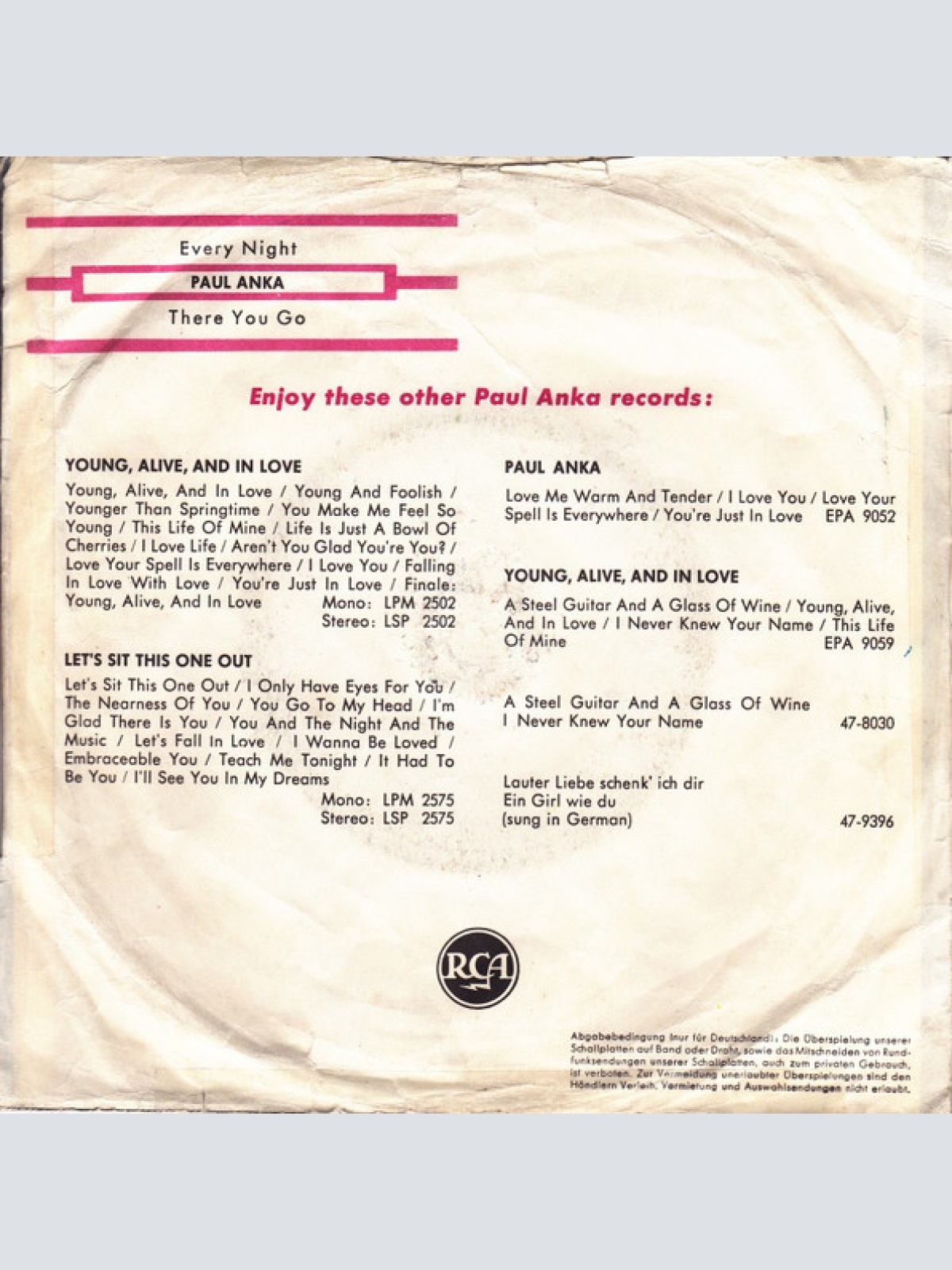 Vinyl / Paul Anka - Every Night / There You Go