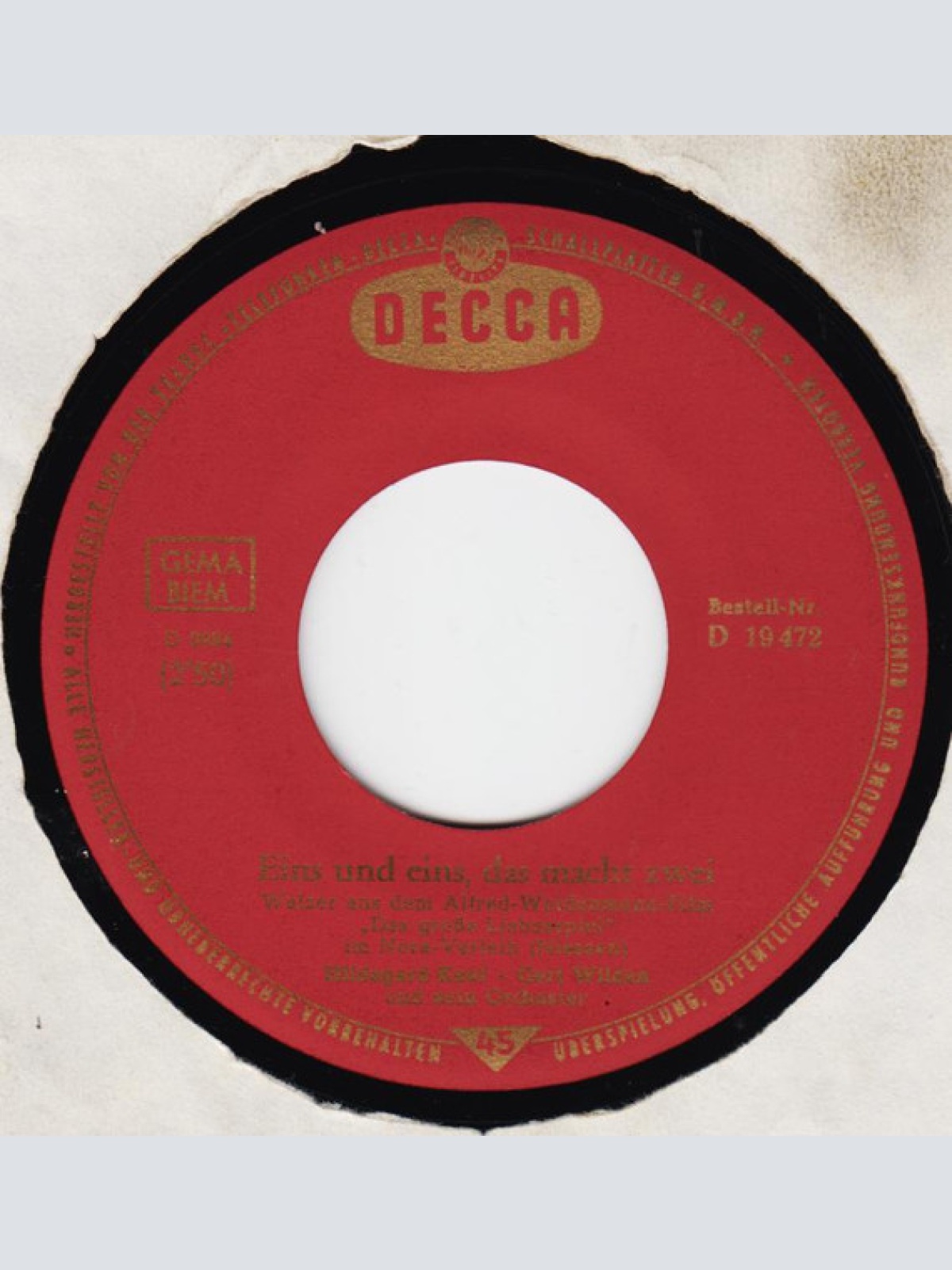 Vinyl / Hildegard Knef - Eins Und Eins, Das Macht Zwei / So Hat Alles Seinen Sinn