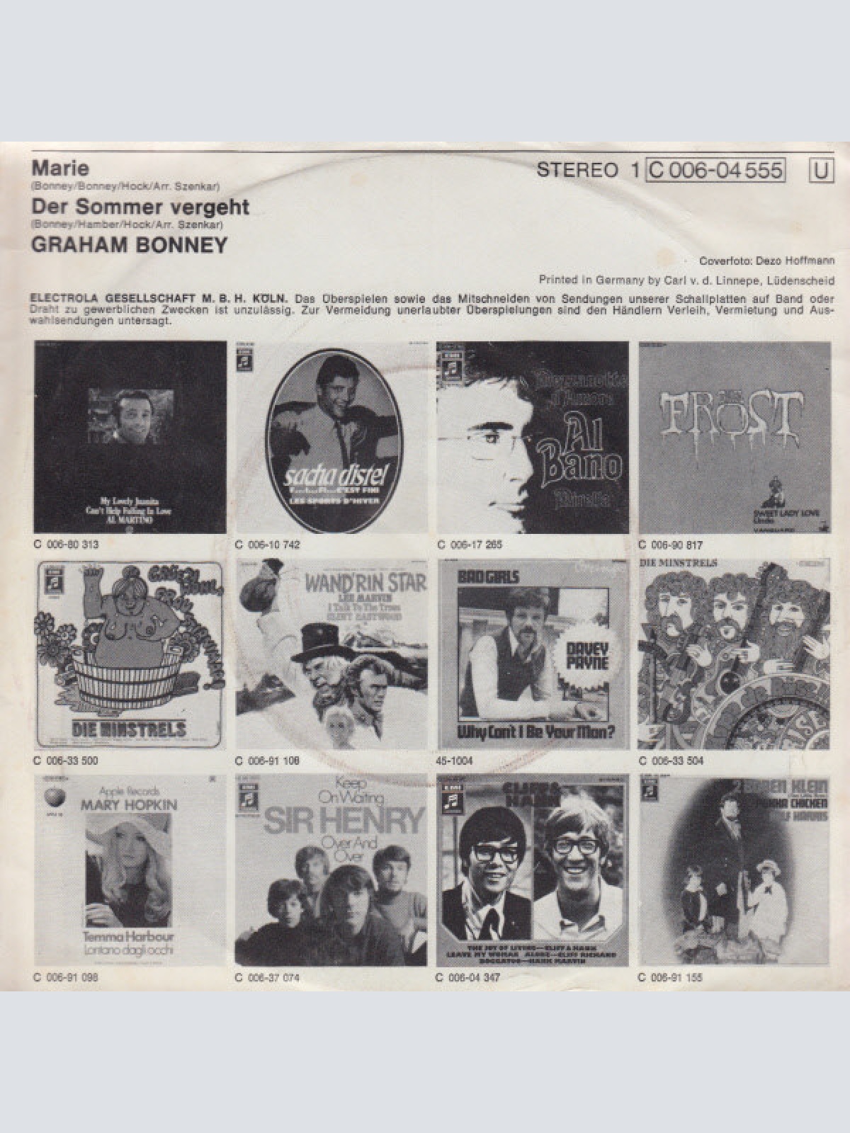 Vinyl / Graham Bonney - Marie