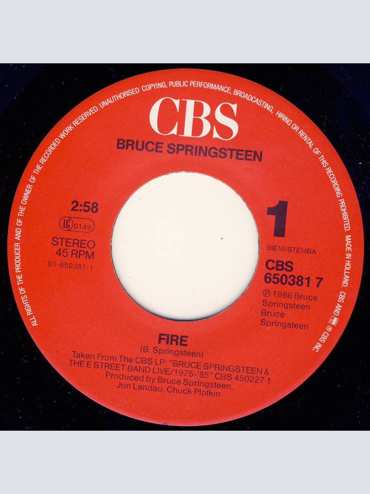 Vinyl / Bruce Springsteen & The E Street Band* - Fire