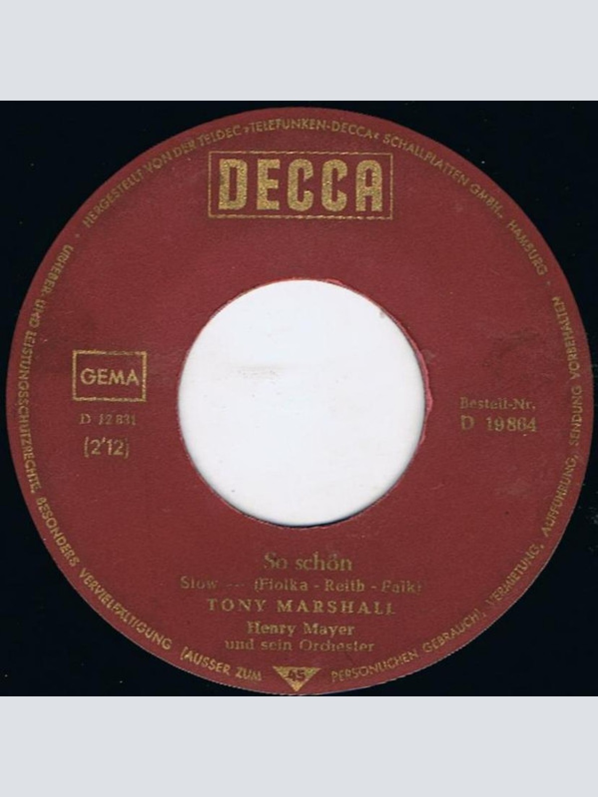 Vinyl / Tony Marshall - So Schön / Nur Ein Wort