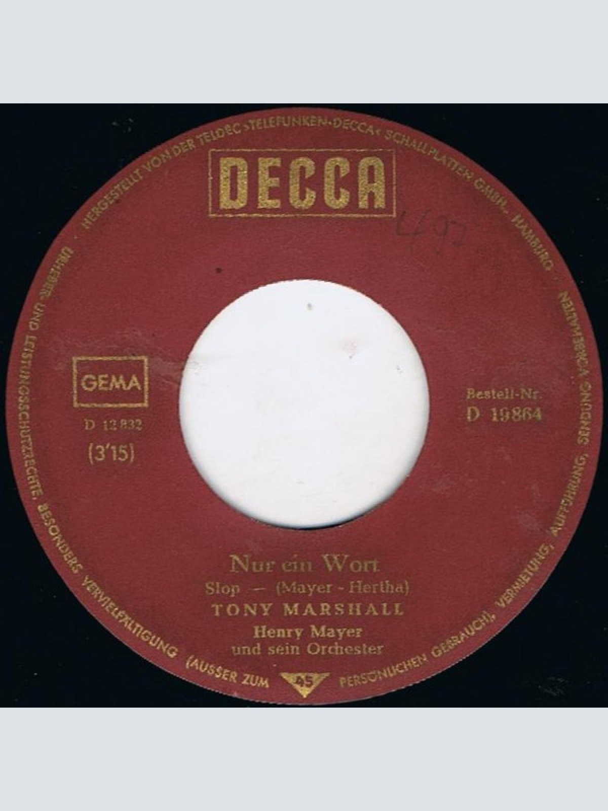 Vinyl / Tony Marshall - So Schön / Nur Ein Wort