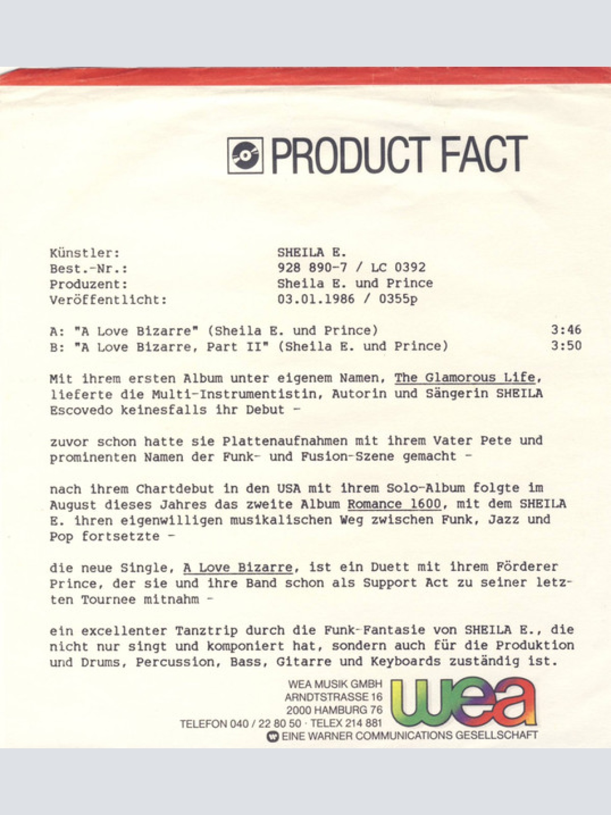 Vinyl / Sheila E* - A Love Bizarre