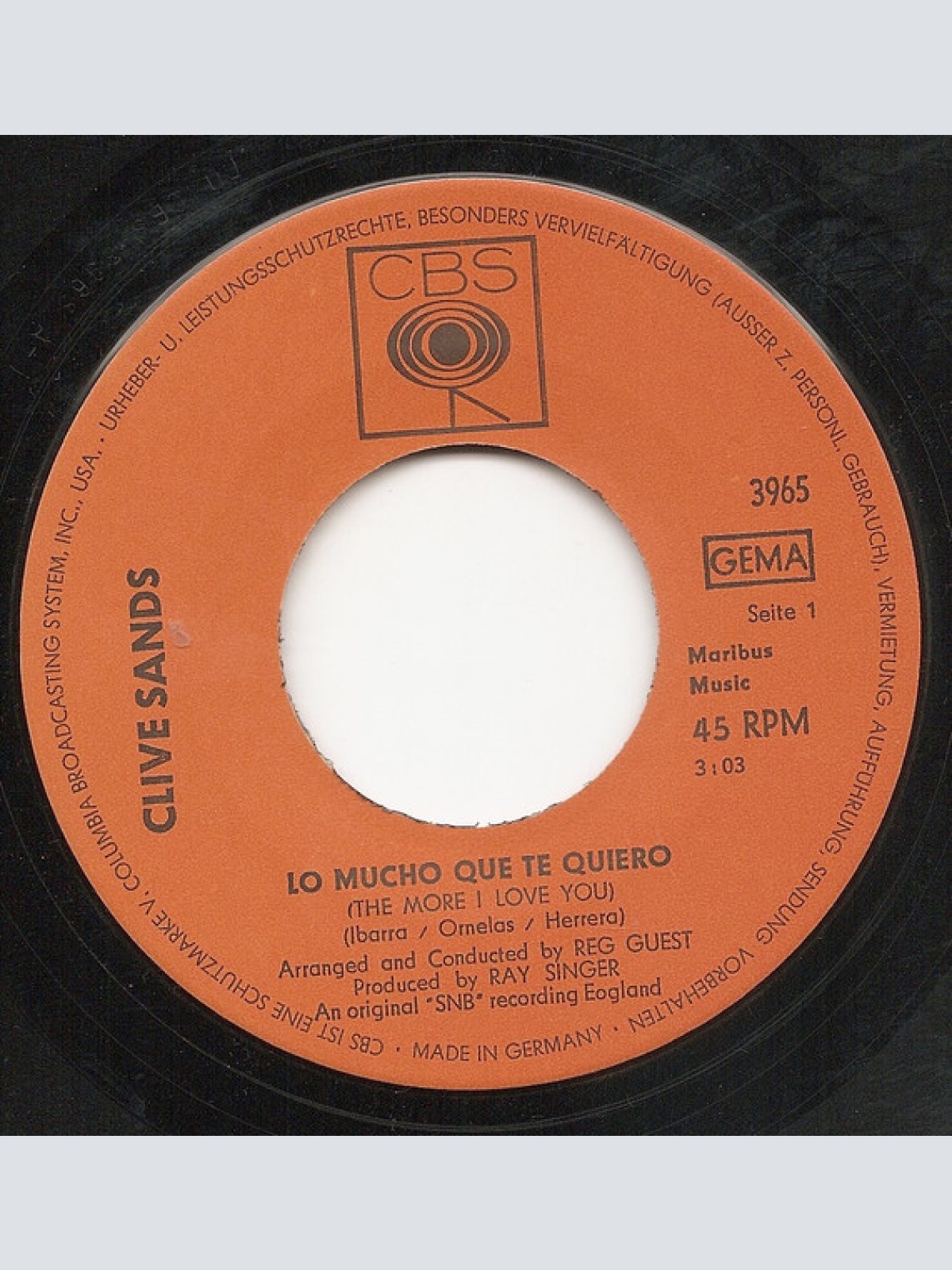 Vinyl / Clive Sands - Lo Mucho Que Te Quiero (The More I Love You)