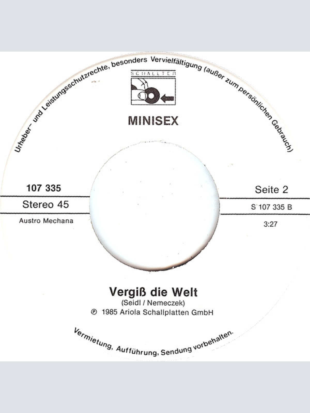 Vinyl / Minisex - Bandit / Vergiss Die Welt