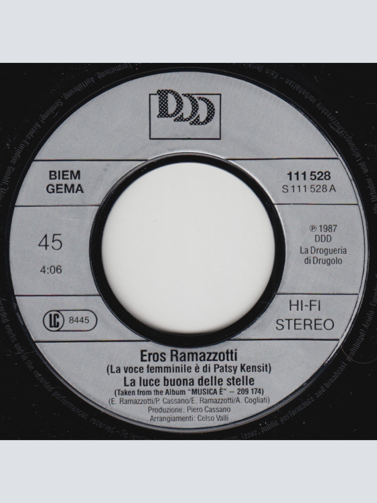 Vinyl / Eros Ramazzotti Featuring Duet With Patsy Kensit - La Luce Buona Delle Stelle (Remixed Version)