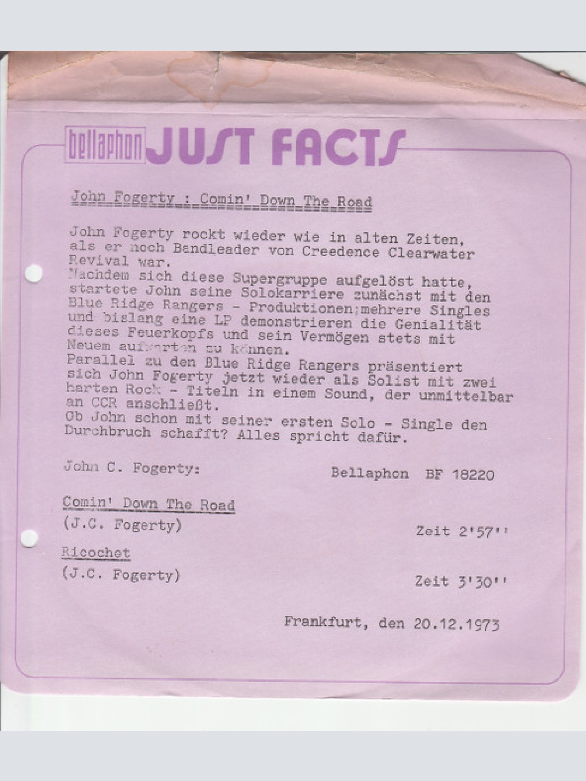 Vinyl / John Fogerty - Comin' Down The Road