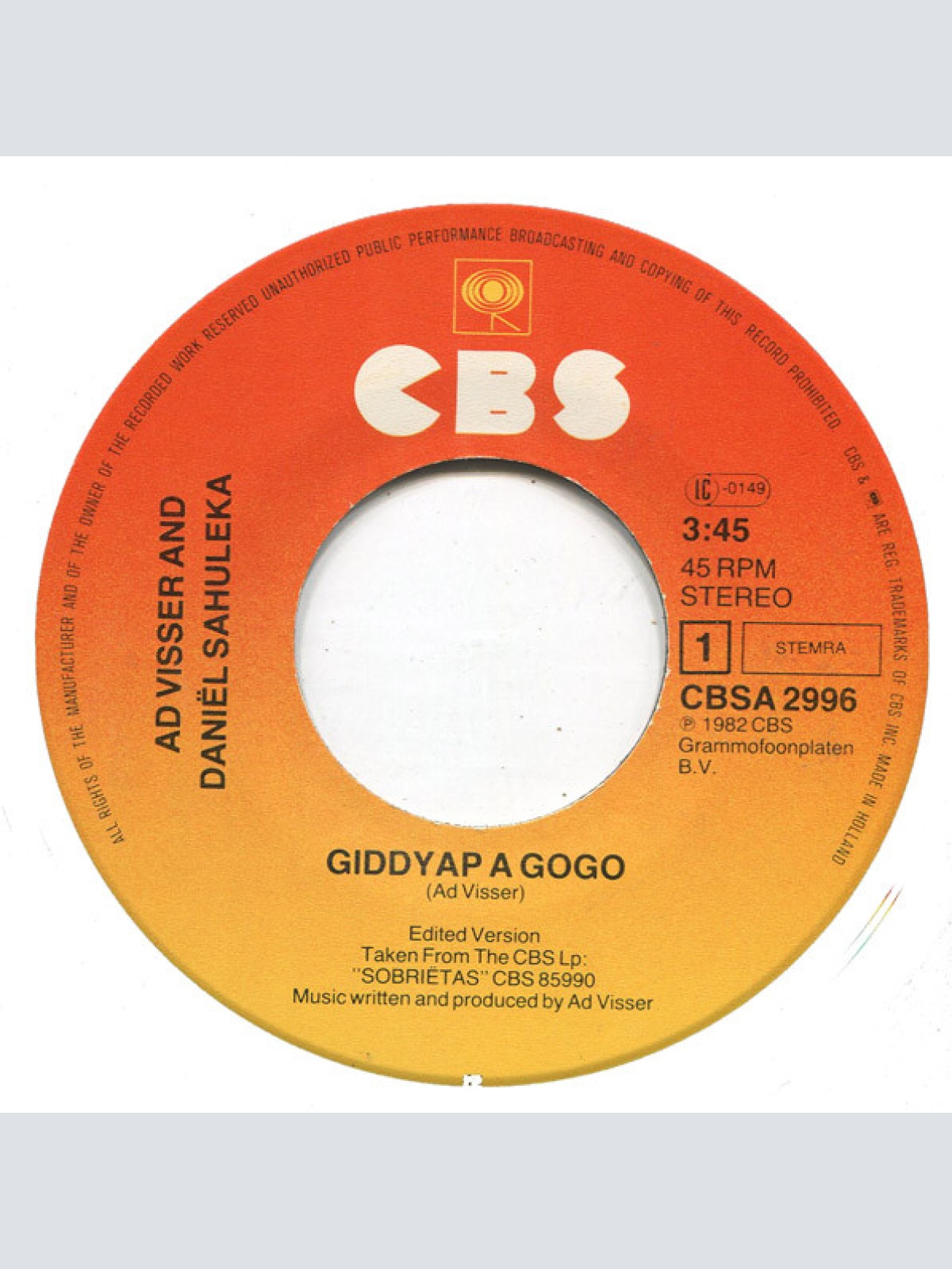 Vinyl / Ad Visser & Daniel Sahuleka - Giddyap A Gogo