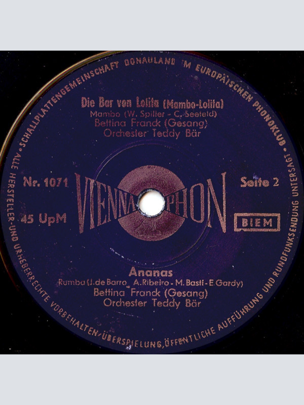 Vinyl / Tony Martin (5) / Rudi Kreuzberger / Bettina Franck / Orchester Carl De Groof / Orchester Teddy Bär - Sieben Berge - Sieben Täler / Das Kommt Im Leben Nicht Wieder / Die Bar Von Lolita (Mambo-Lolita) / Ananas