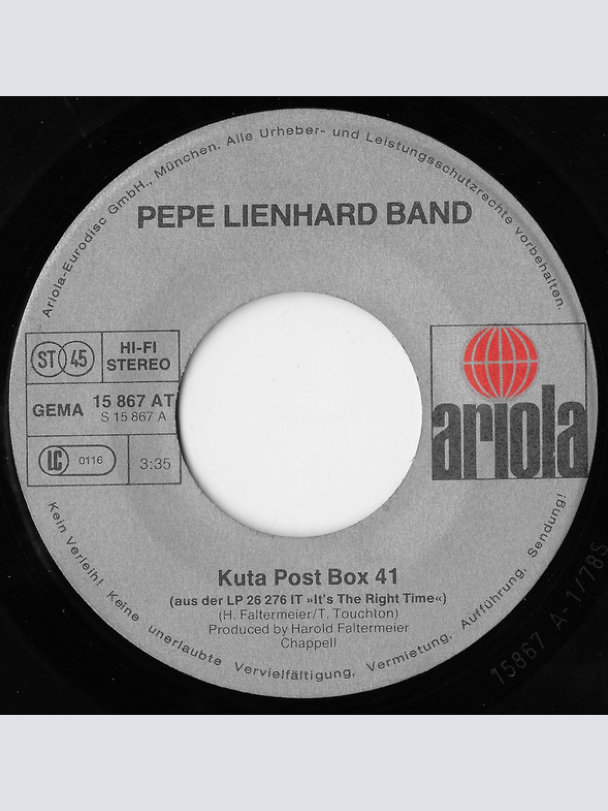 Vinyl / Pepe Lienhard Band - Kuta Post Box 41 / Love Is Emotion