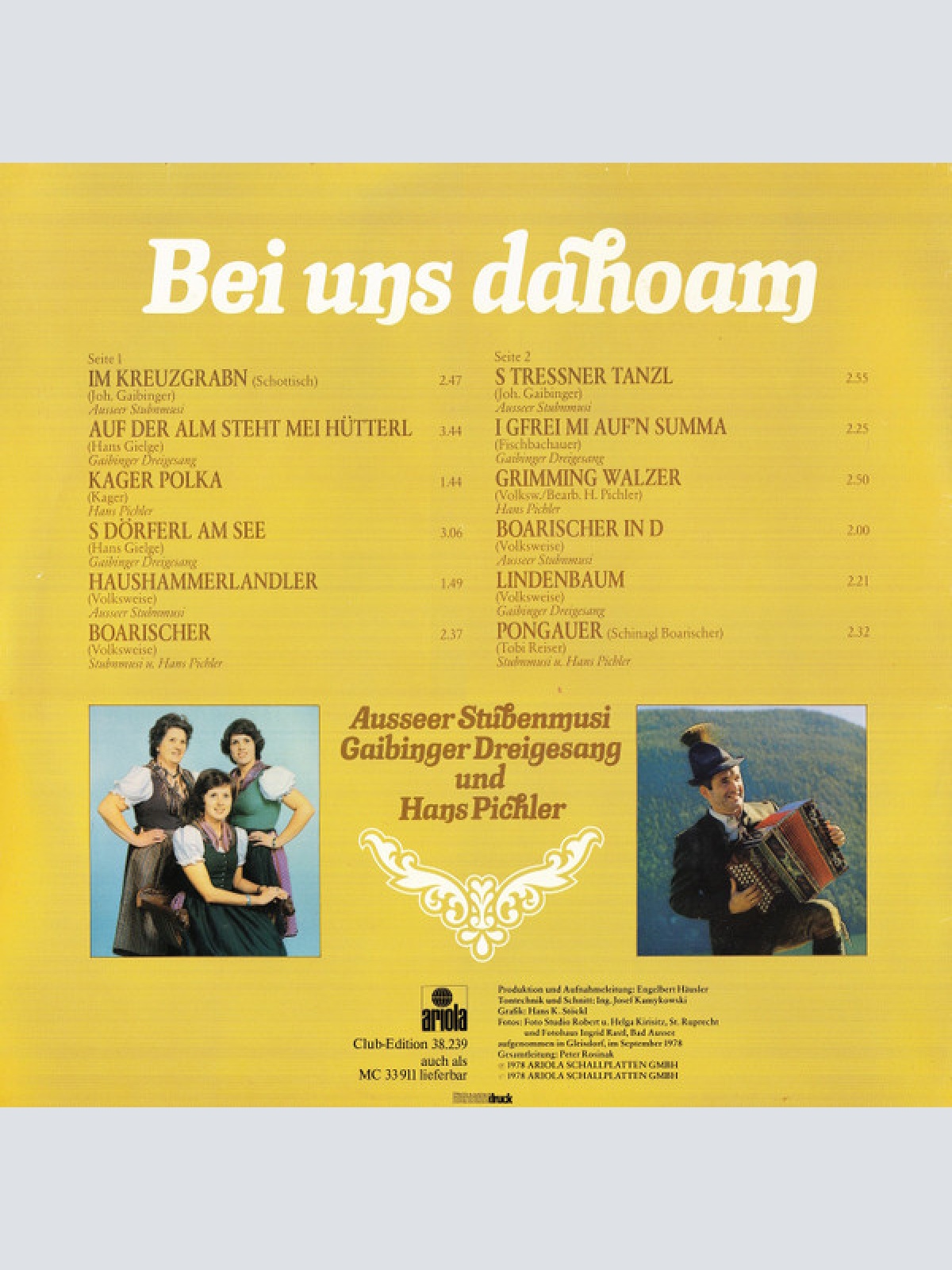 Vinyl / Ausseer Stubenmusi, Gaibinger Dreigesang, Hans Pichler - Bei Uns Dahoam