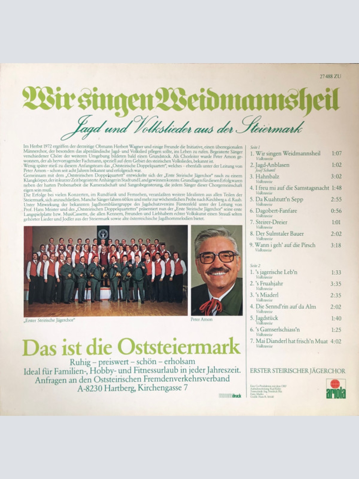 Vinyl / Erster Steirischer Jägerchor - Wir Singen Weidmannsheil