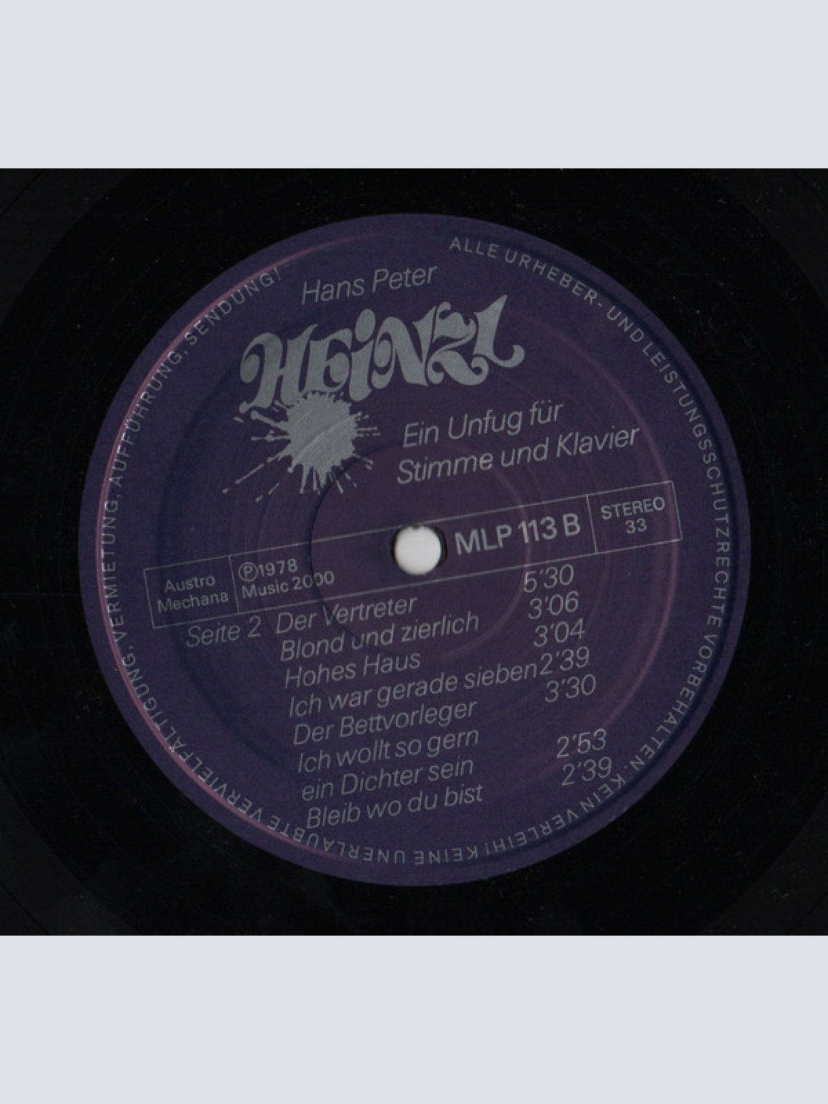 Vinyl / Hans Peter Heinzl - Ein Unfug Für Stimme Und Klavier