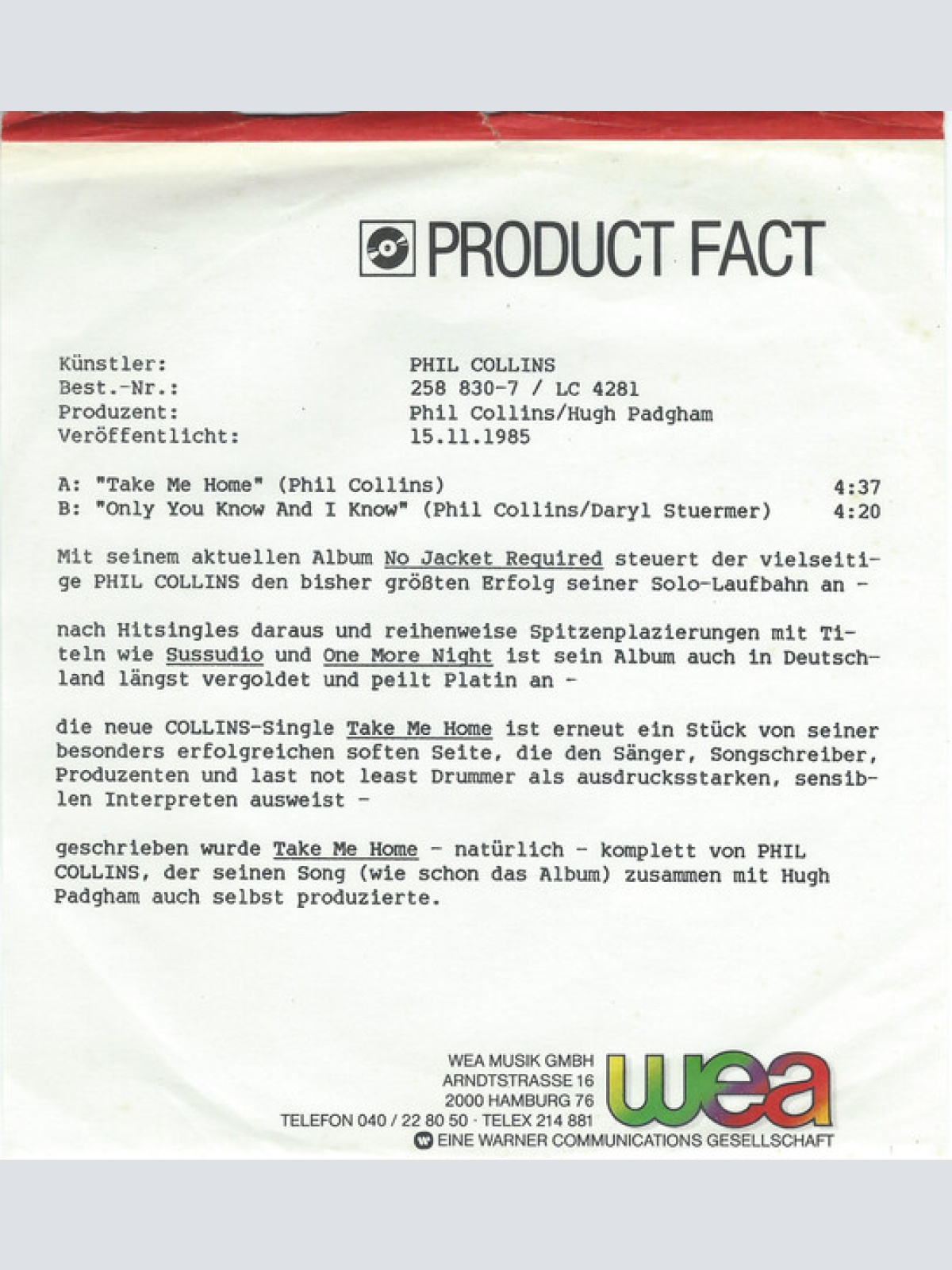 Vinyl / Phil Collins - Take Me Home