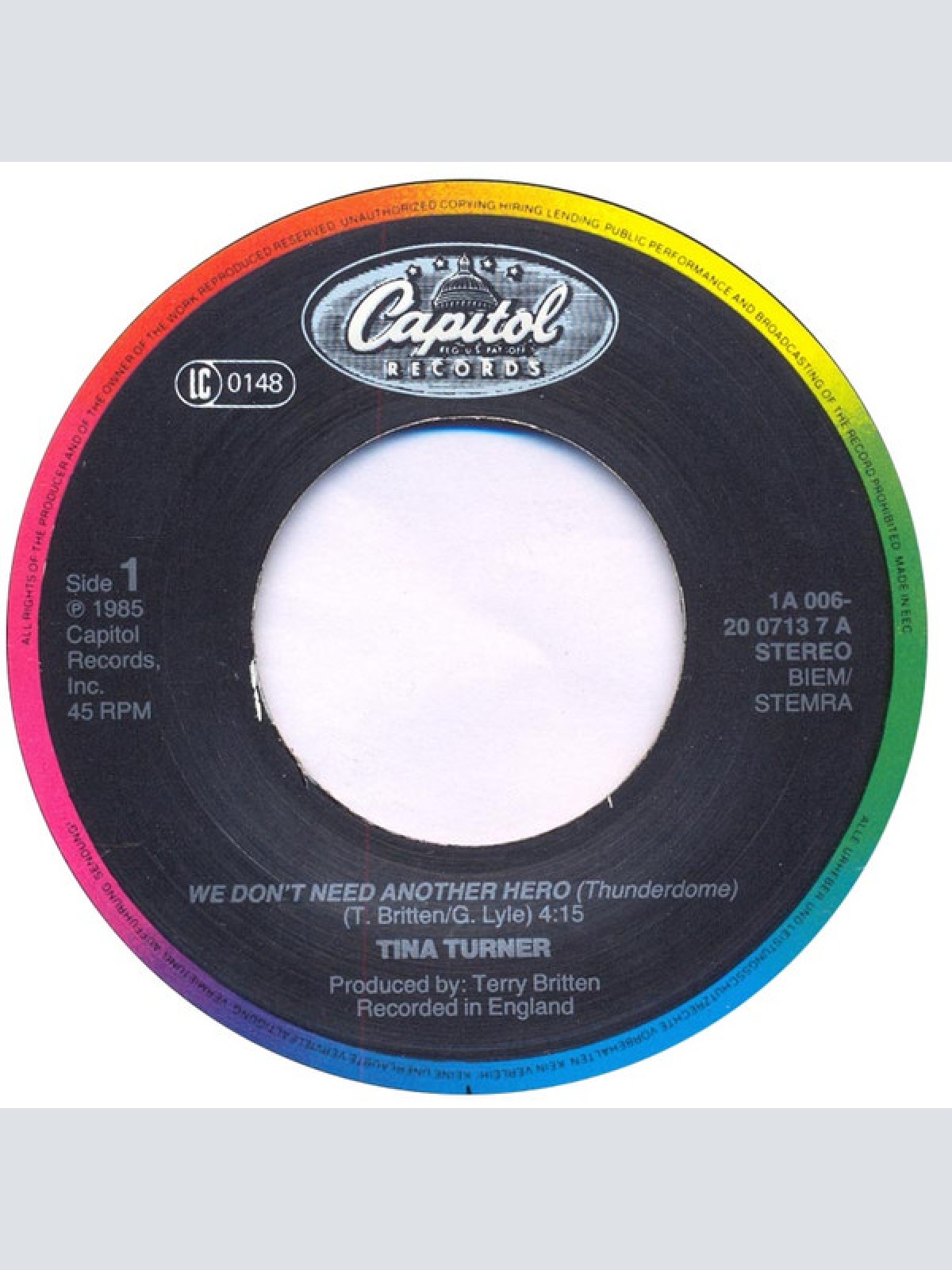 Vinyl / Tina Turner - We Don't Need Another Hero (Thunderdome)