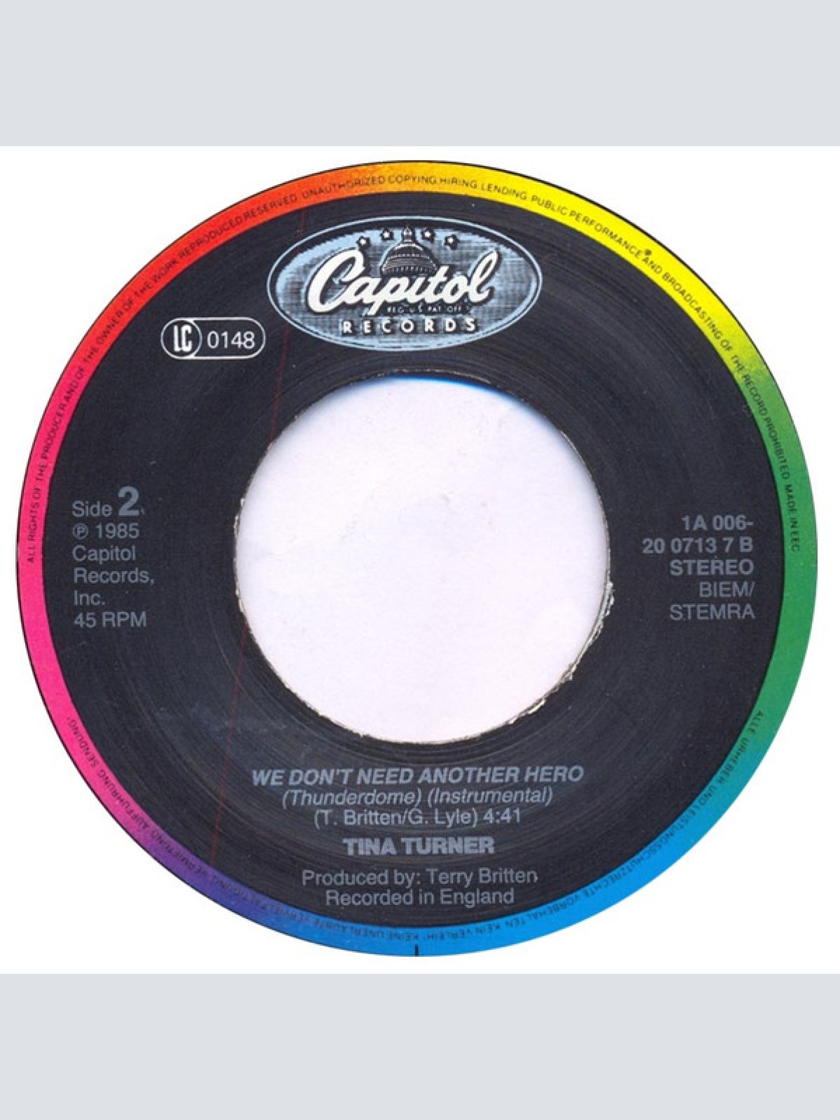 Vinyl / Tina Turner - We Don't Need Another Hero (Thunderdome)