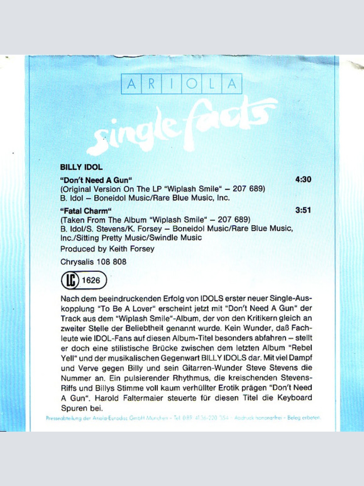 Vinyl / Billy Idol - Don't Need A Gun