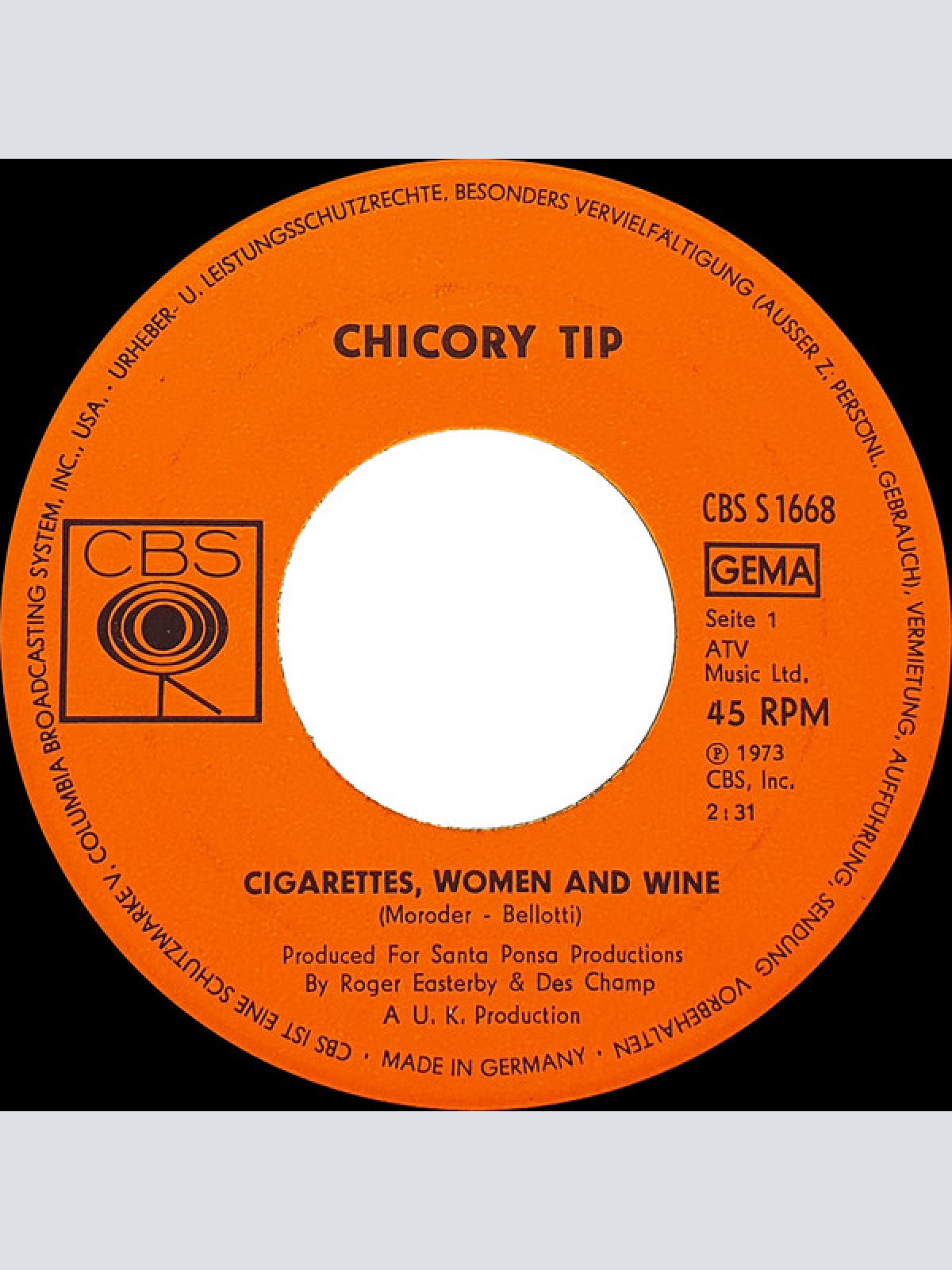 Vinyl / Chicory Tip - Cigarettes, Women And Wine