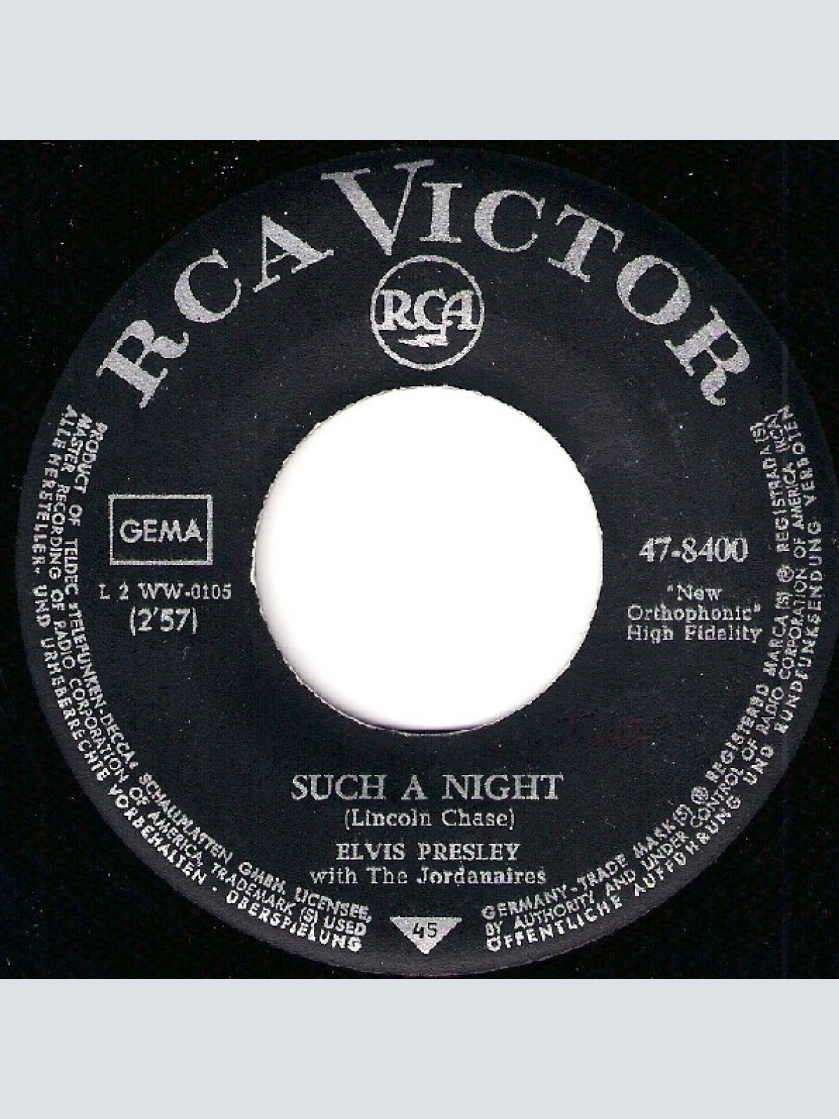 Vinyl / Elvis Presley With The Jordanaires - Such A Night / Never Ending