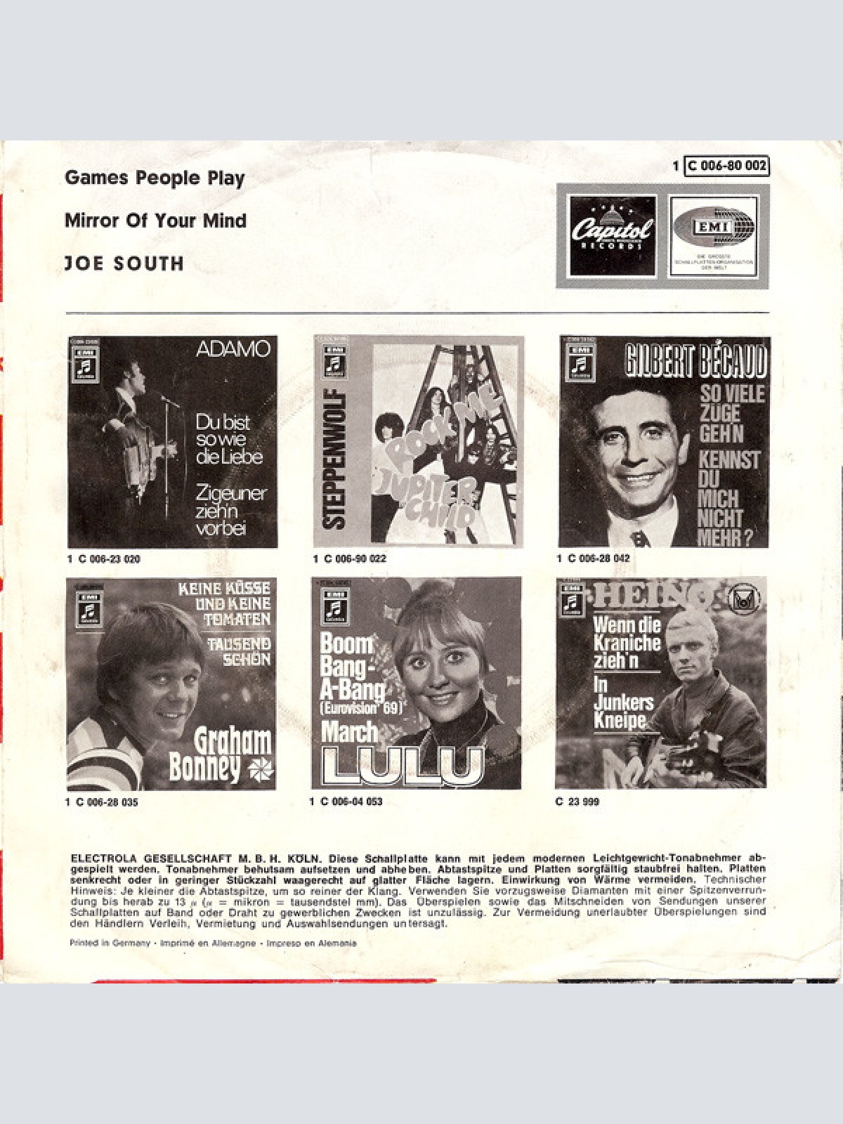 Vinyl / Joe South - Games People Play / Mirror Of Your Mind