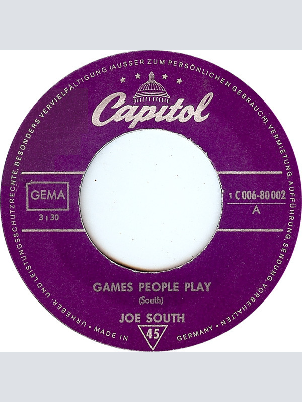 Vinyl / Joe South - Games People Play / Mirror Of Your Mind