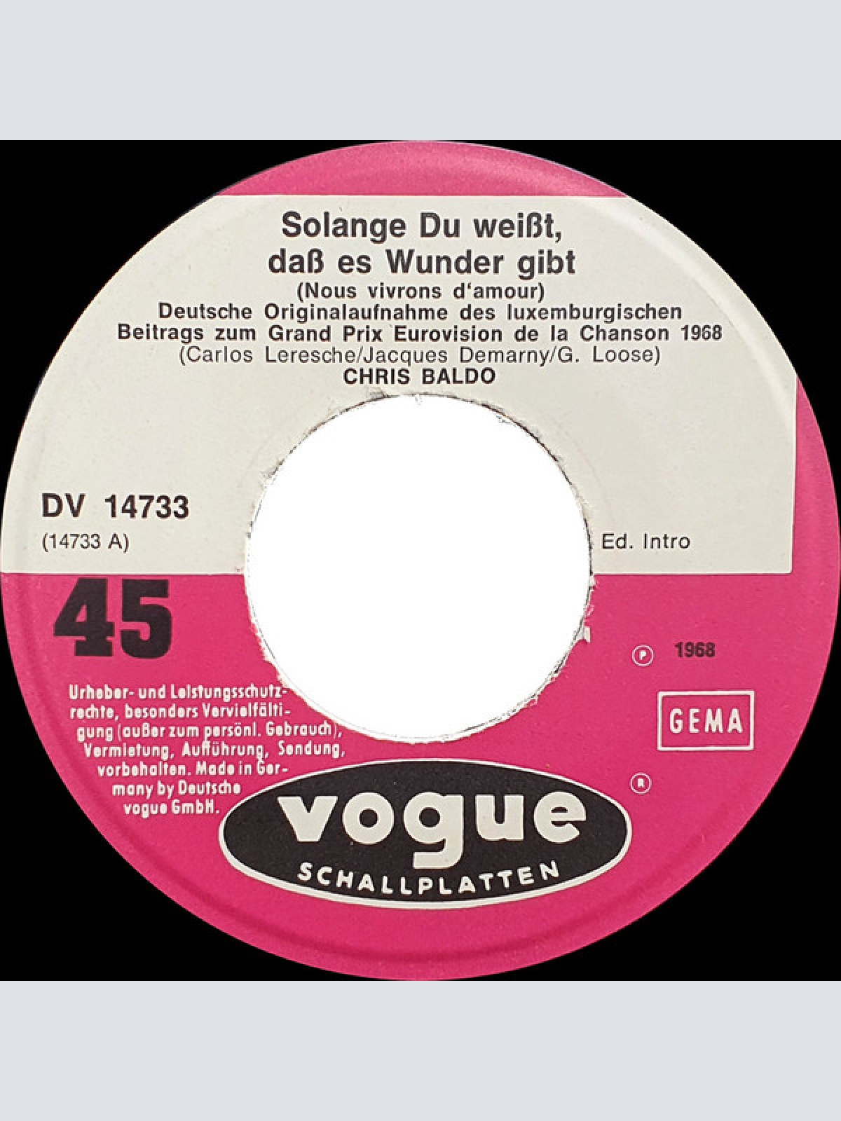 Vinyl / Chris Baldo - Solange Du Weisst, Das Es Wunder Gibt