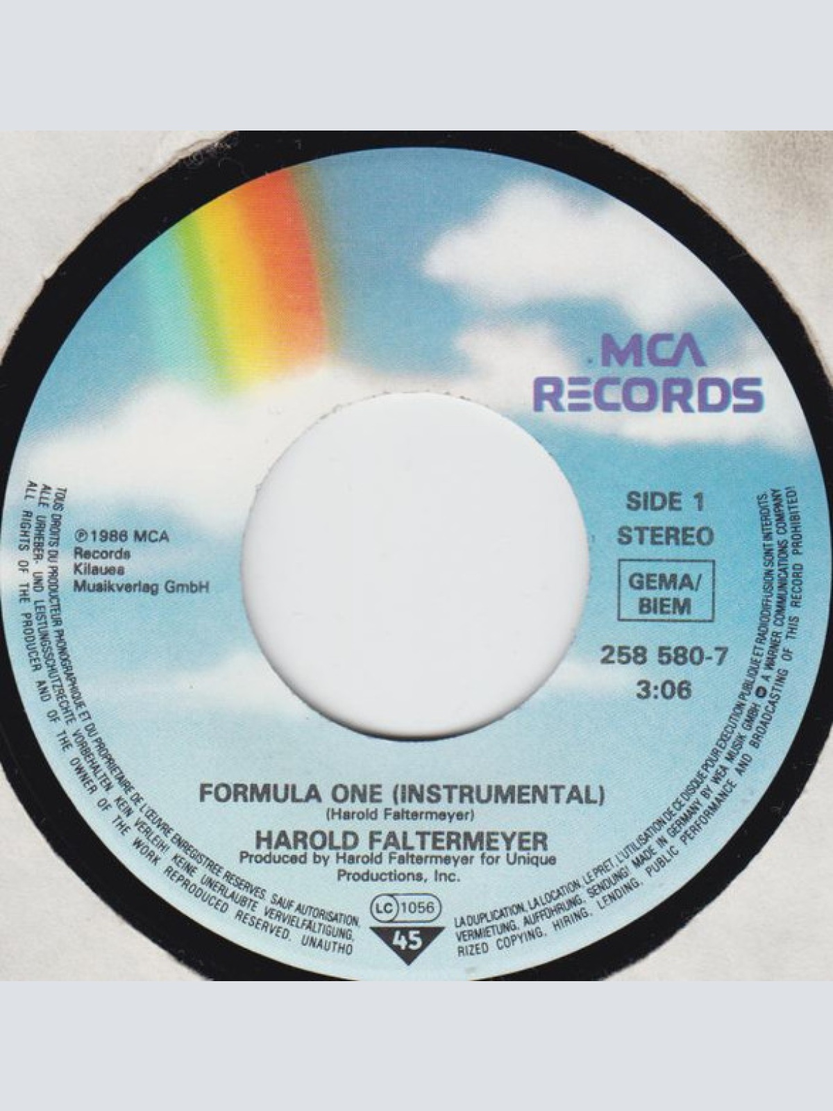 Vinyl / Harold Faltermeyer - Formula One