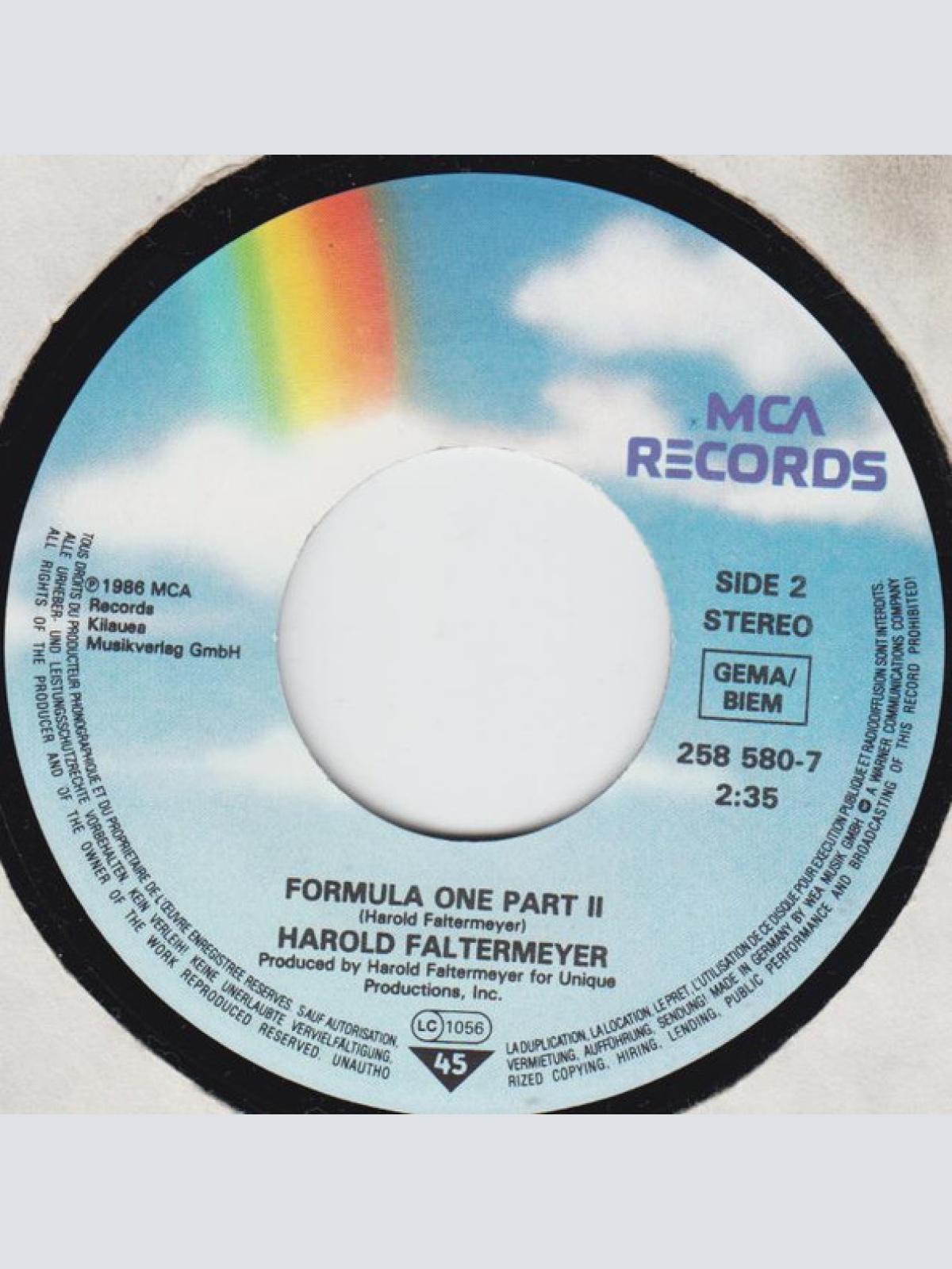 Vinyl / Harold Faltermeyer - Formula One
