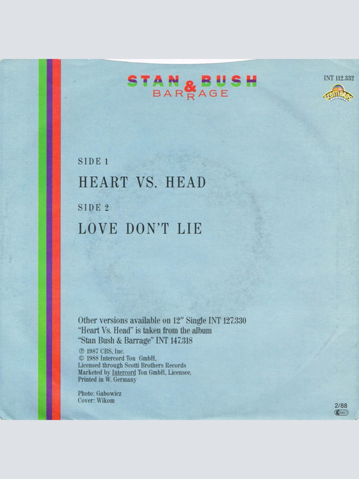Vinyl / Stan Bush & Barrage (3) - Heart Vs. Head