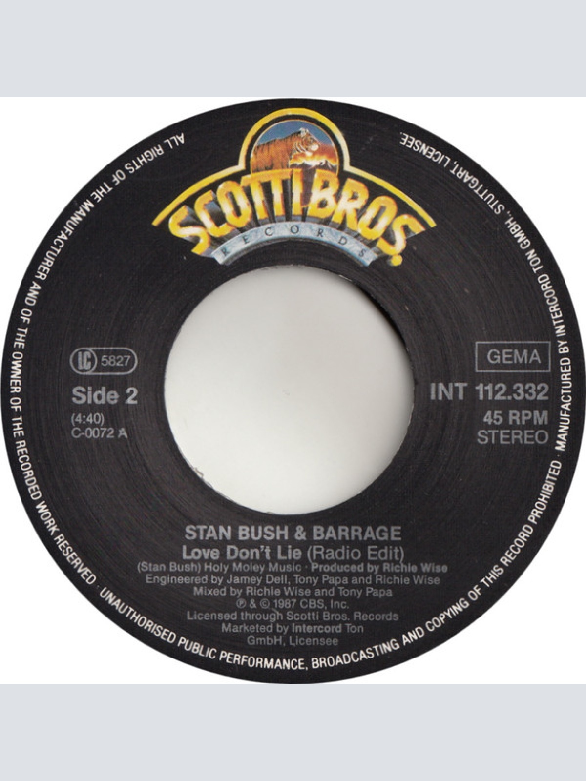 Vinyl / Stan Bush & Barrage (3) - Heart Vs. Head