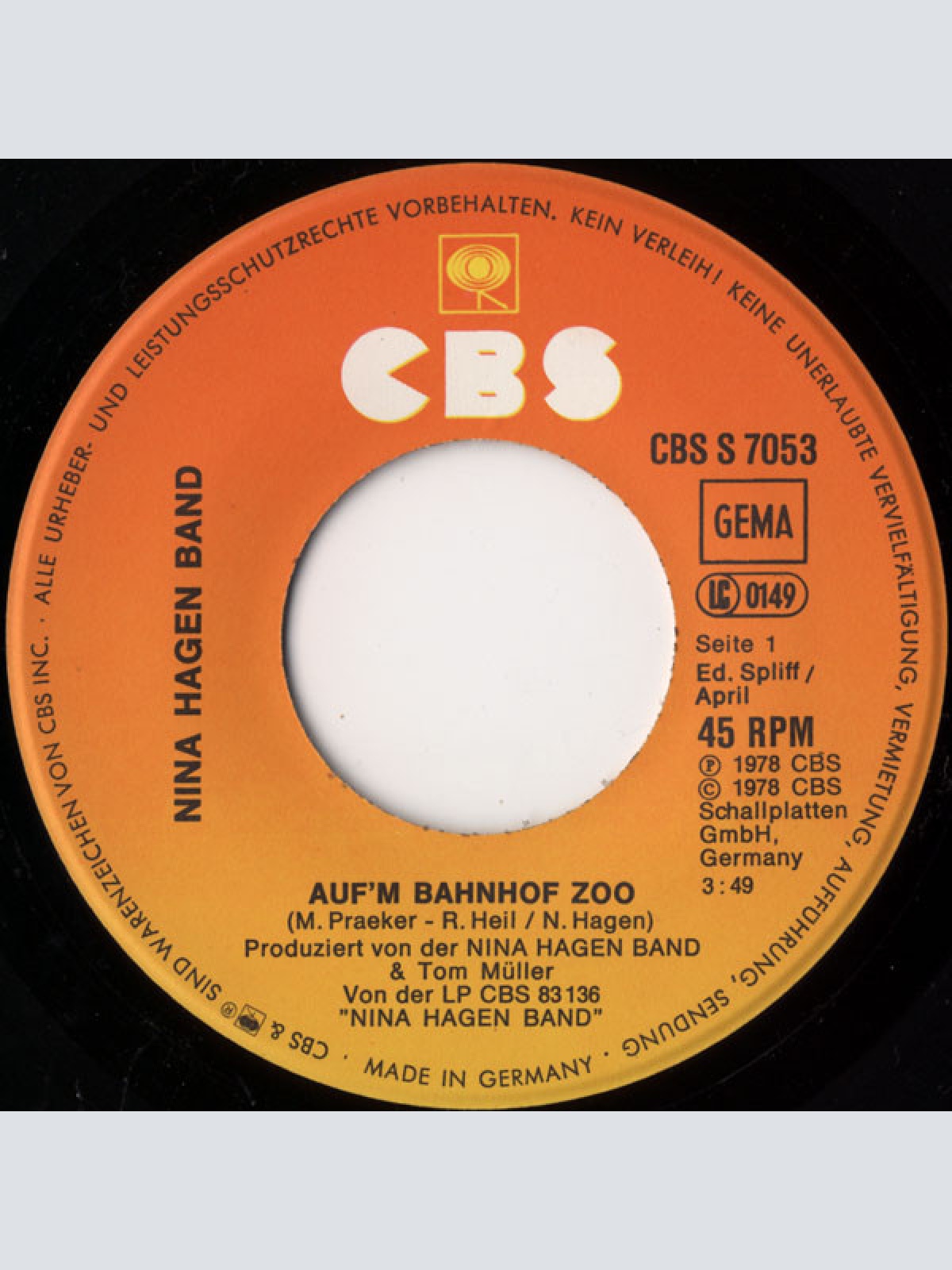 Vinyl / Nina Hagen Band - Auf'm Bahnhof Zoo