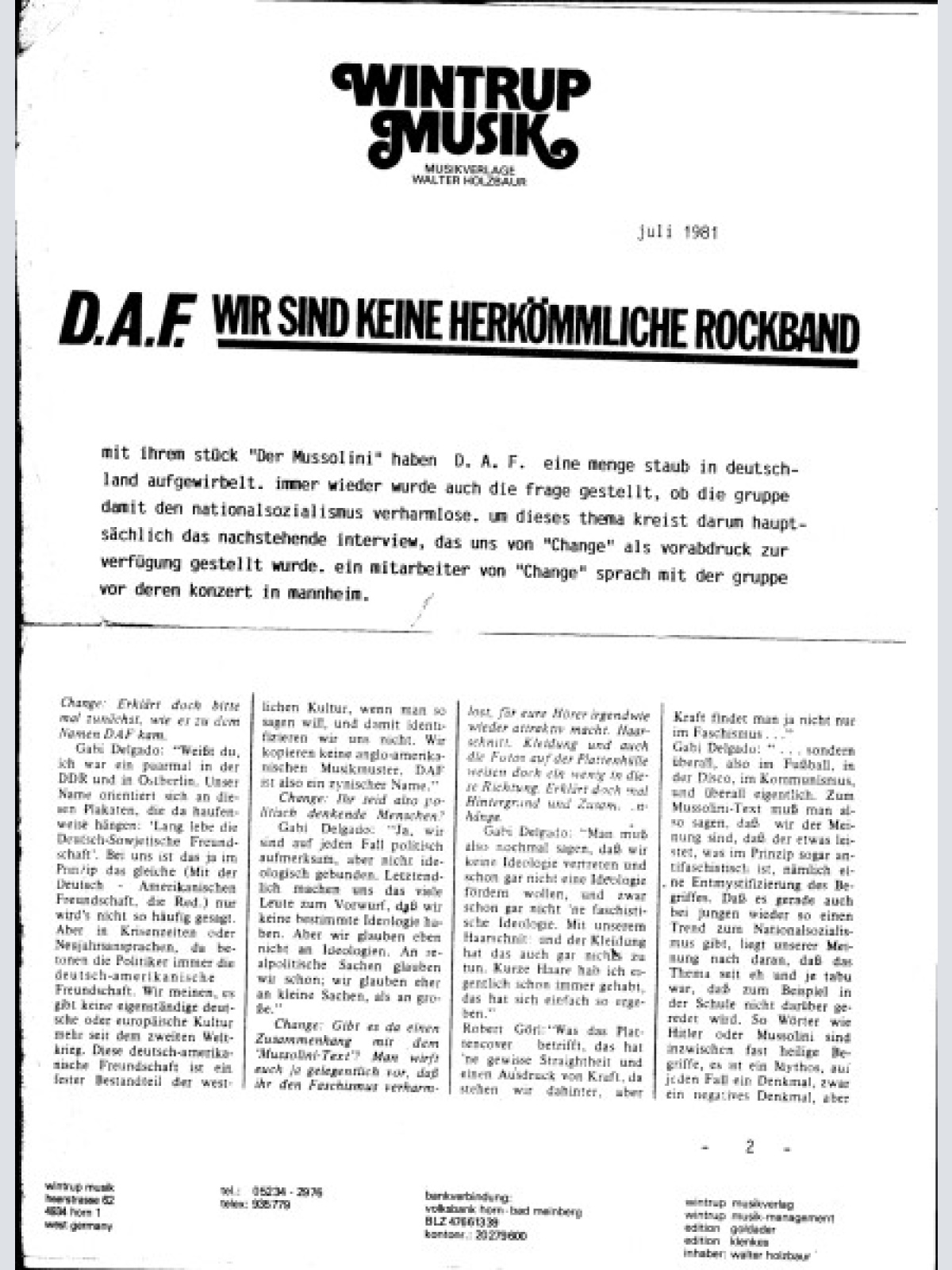 Vinyl / Deutsch Amerikanische Freundschaft - Der Räuber Und Der Prinz / Rote Lippen
