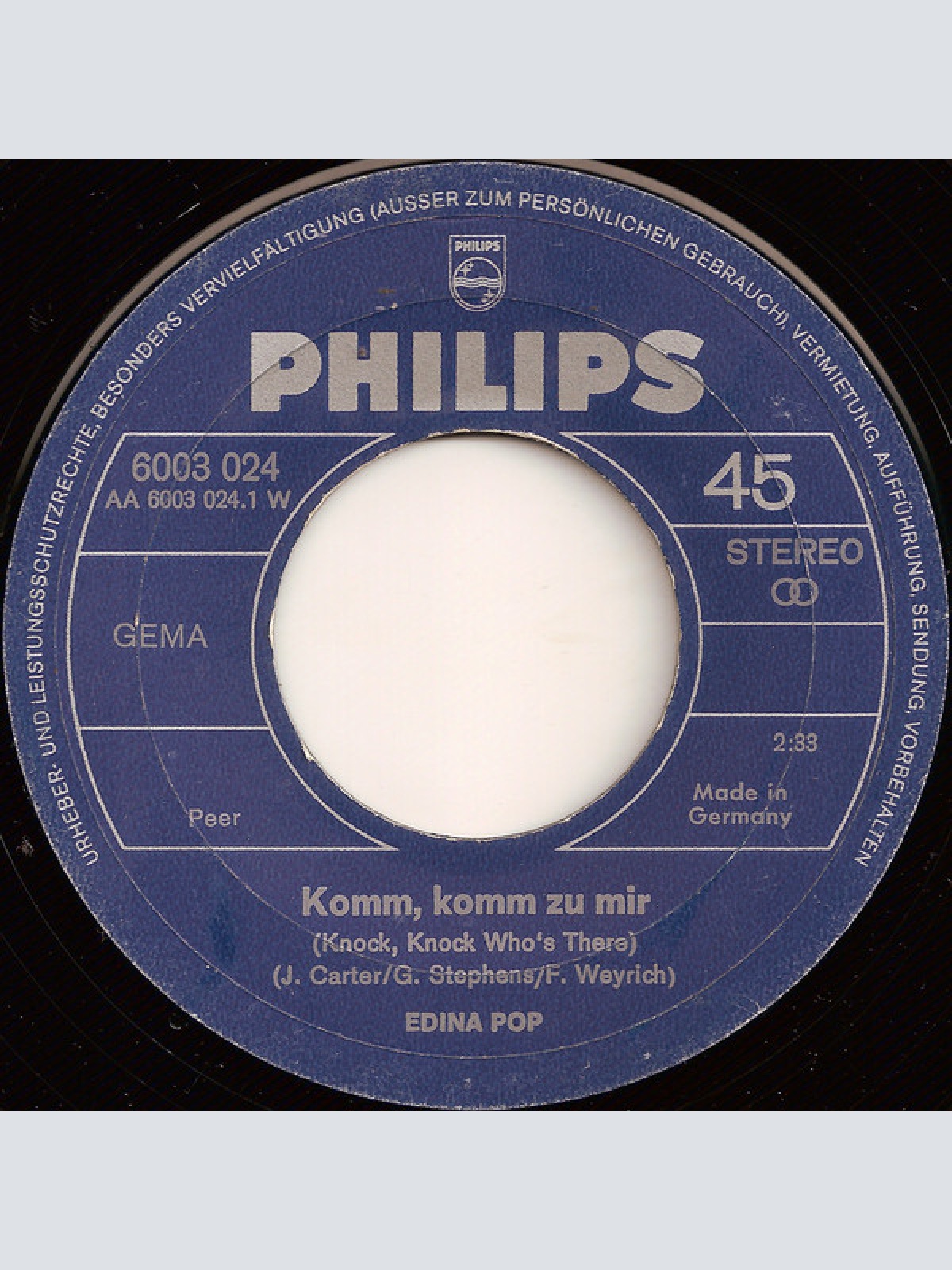 Vinyl / Edina Pop - Komm, Komm Zu Mir / Alle Tränen, Die Ich Weine