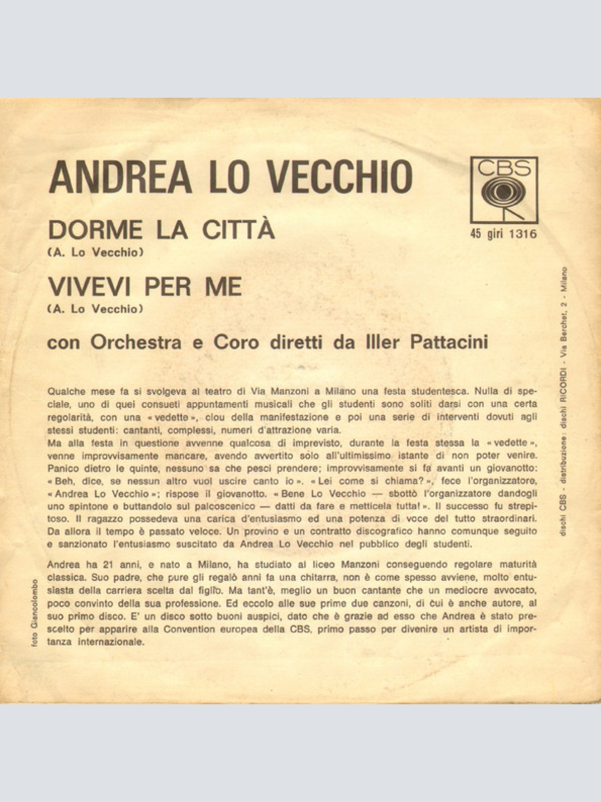 Vinyl / Andrea Lo Vecchio - Dorme La Città