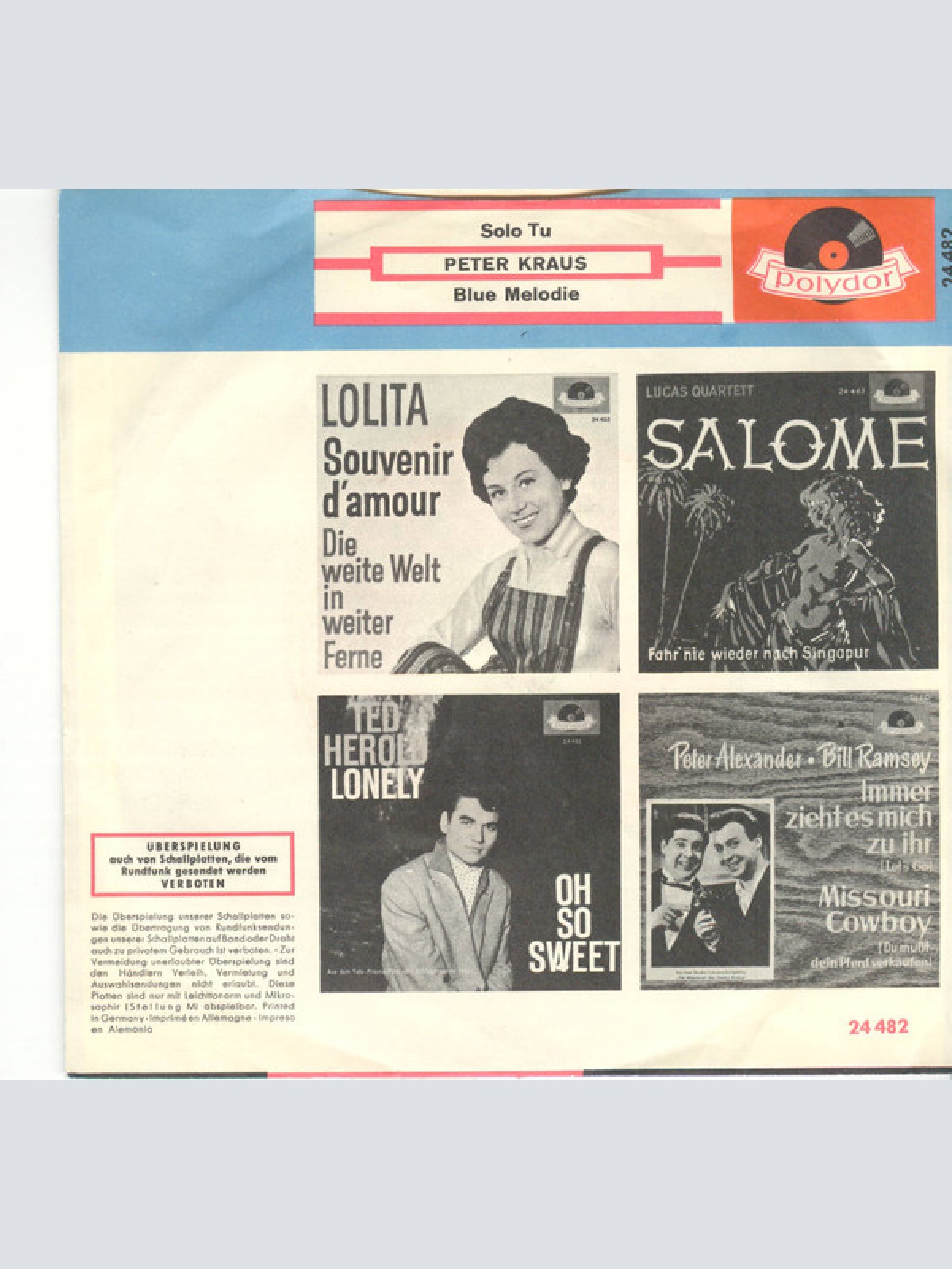 Vinyl / Peter Kraus - Solo Tu