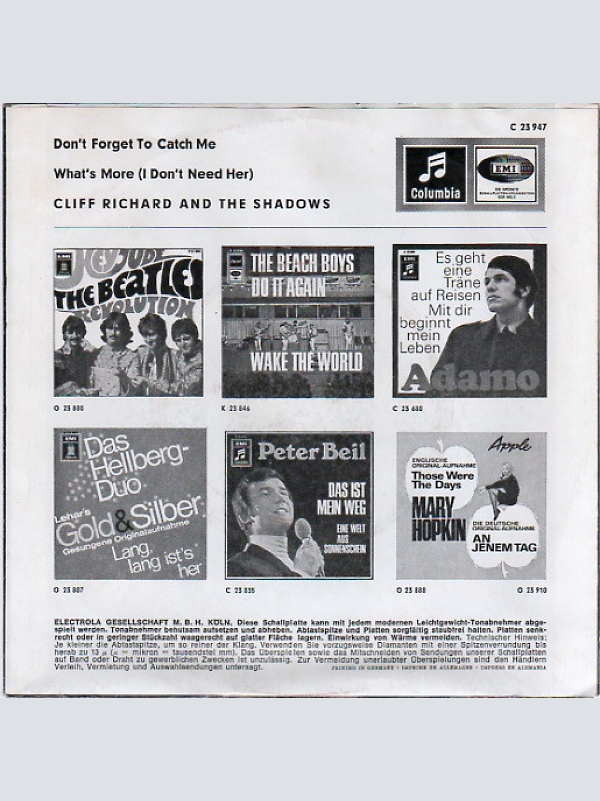 Vinyl / Cliff Richard And The Shadows* - Don't Forget To Catch Me / What's More (I Don't Need Her)