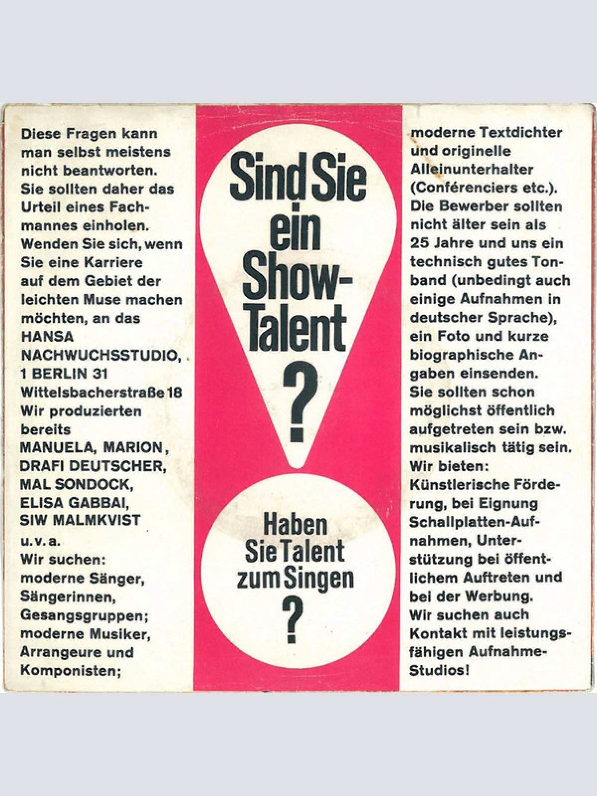 Vinyl / Marion* - Ich Hab' Einen Guten Freund Gehabt / Du Wirst Schon Sehn, Was Du Davon Hast