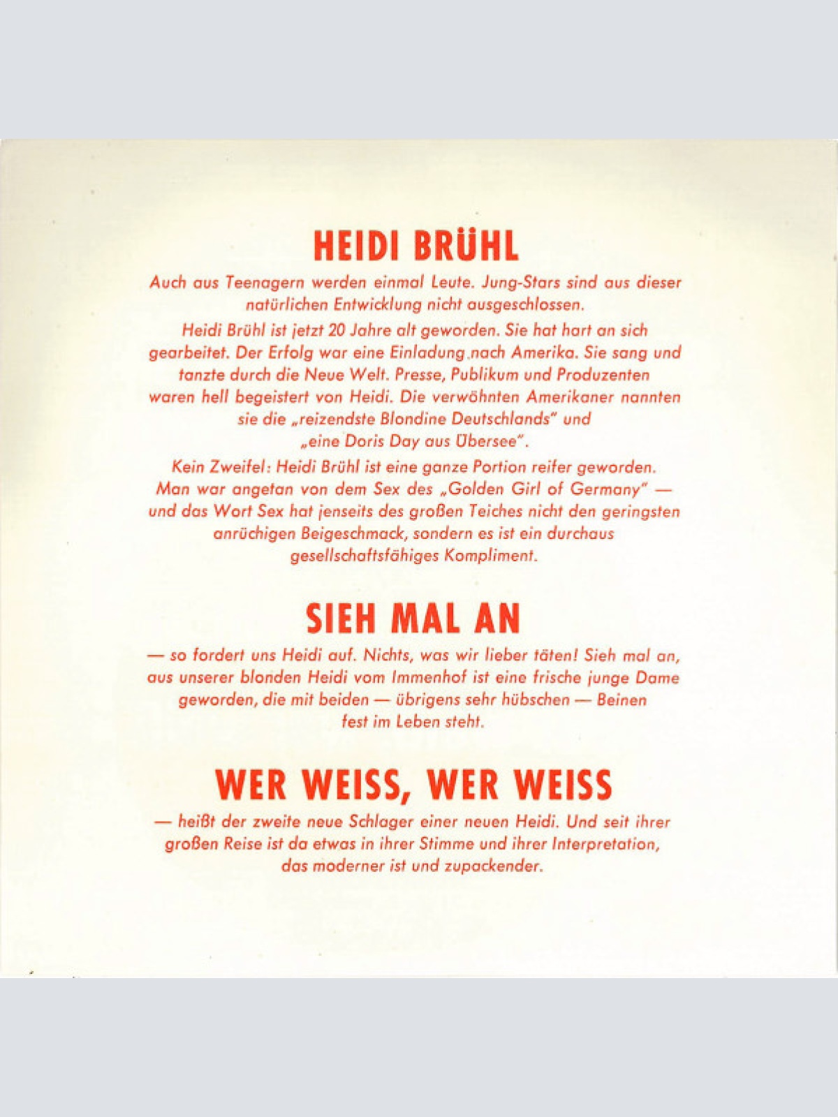 Vinyl / Heidi Brühl - Sieh Mal An / Wer Weiß, Wer Weiß