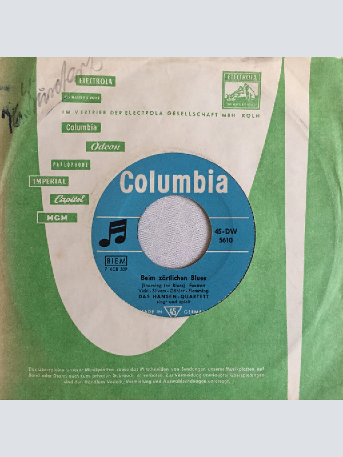 Vinyl / Das Hansen-Quartett - Beim Zärtlichen Blues / Wie Schön, Daß Es Dich Gibt