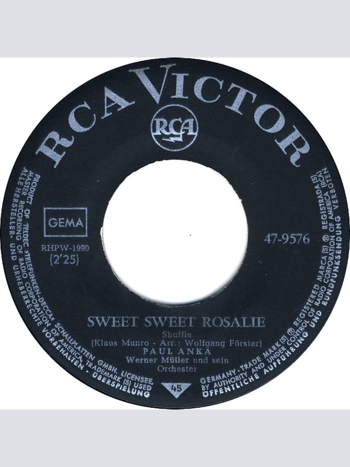 Vinyl / Paul Anka - Sweet Sweet Rosalie / Doch Du Hast Keine Zeit