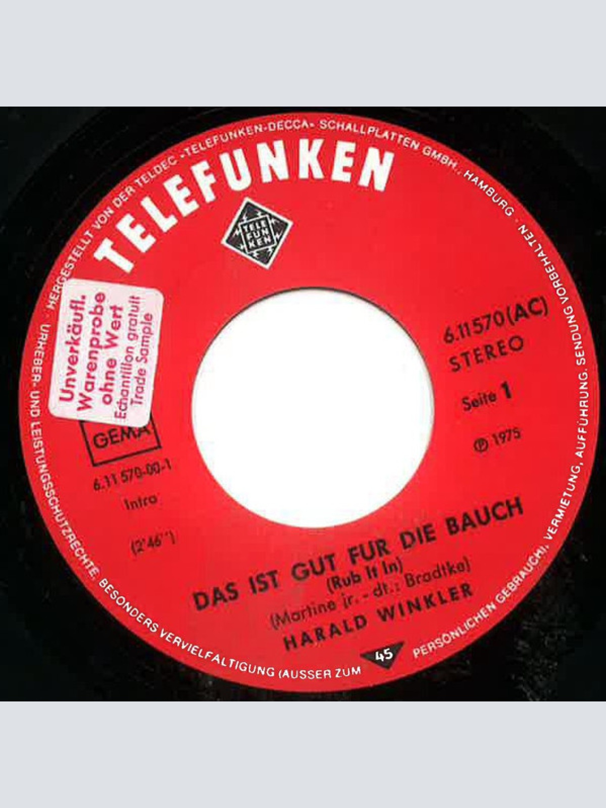 Vinyl / Harald Winkler - Das Ist Gut Für Die Bauch (Rub It In)