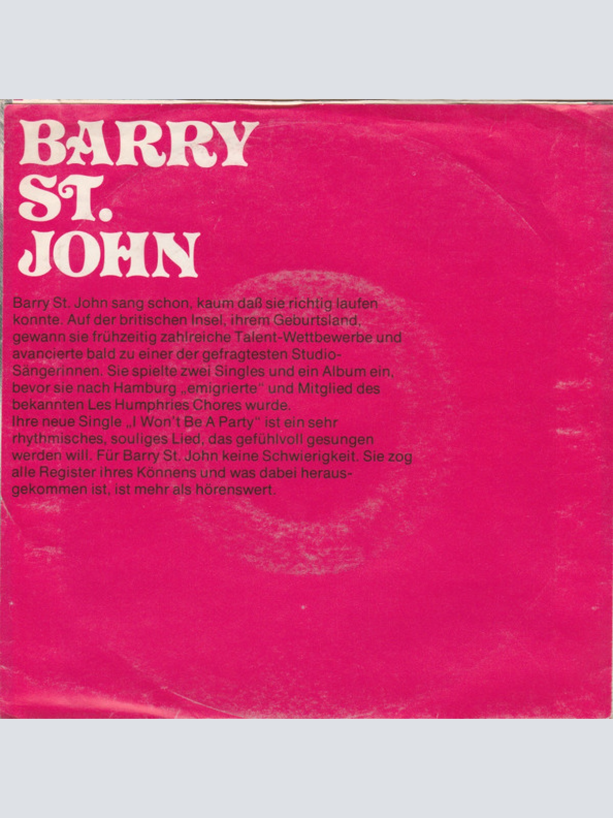 Vinyl / Barry St. John - I Won't Be A Party / Do Me Good