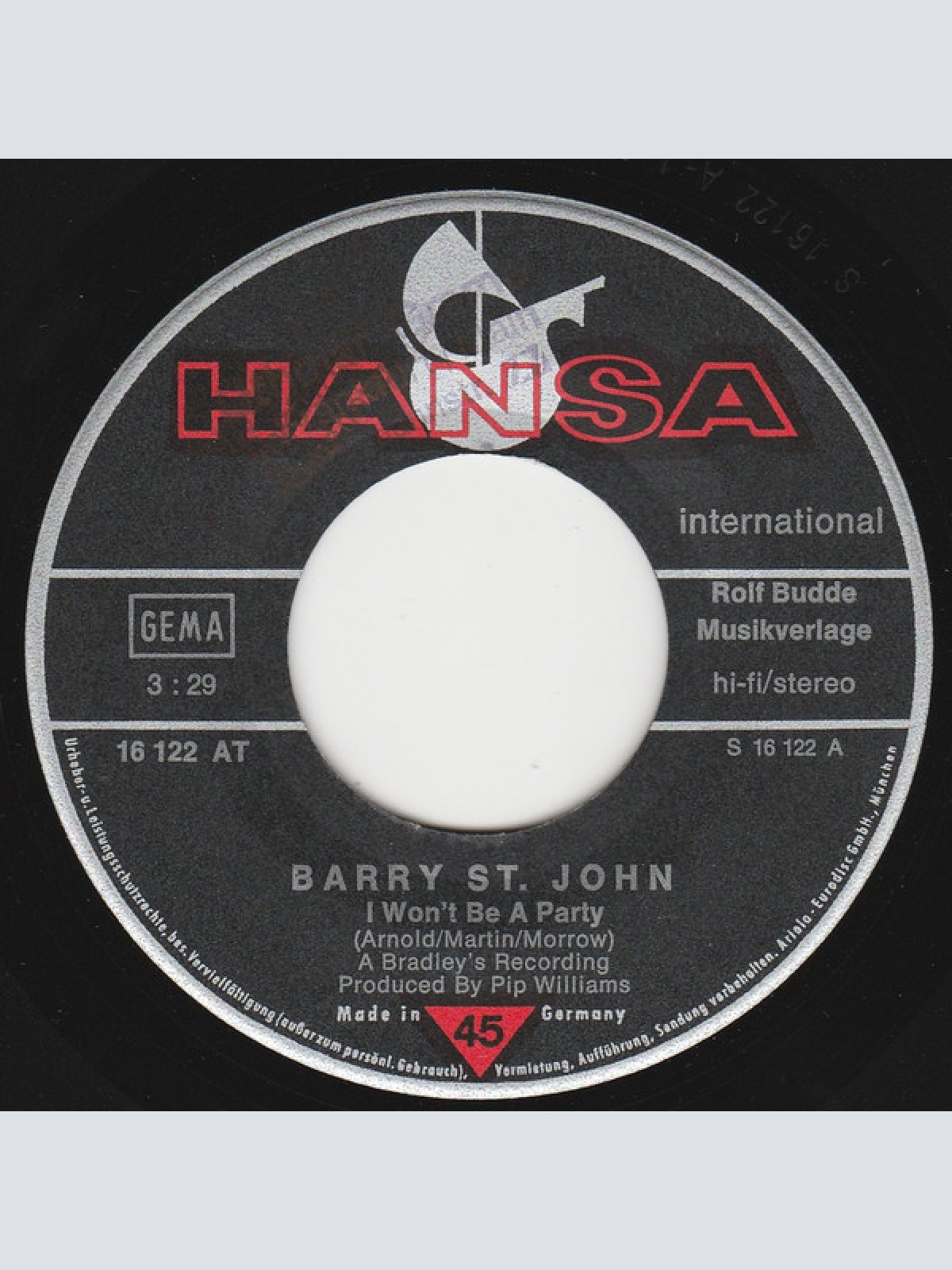 Vinyl / Barry St. John - I Won't Be A Party / Do Me Good
