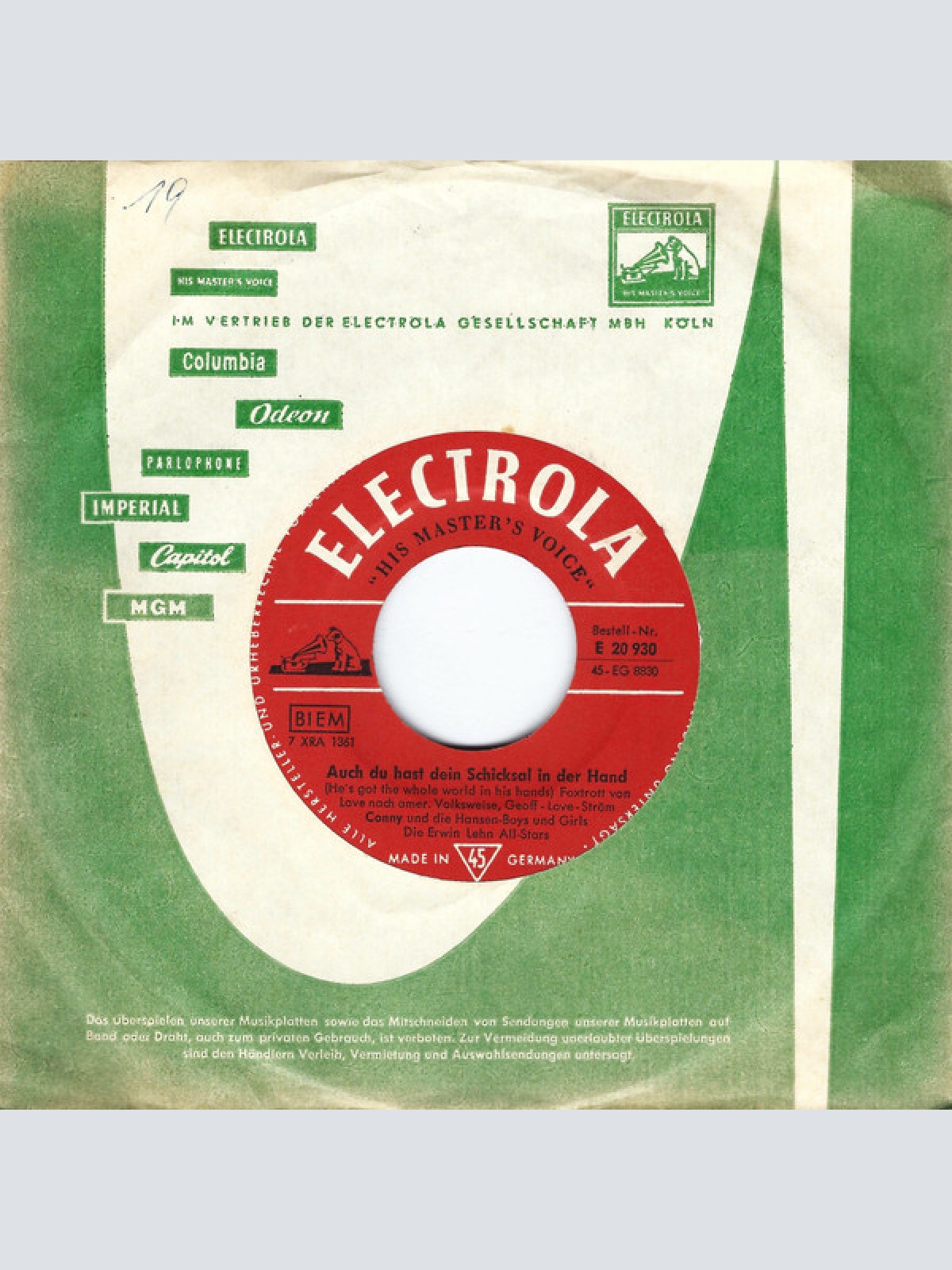 Vinyl / Conny* Und Die Hansen-Boys Und Girls* - Die Erwin Lehn All-Stars - Glockengießer Rock / Auch Du Hast Dein Schicksal In Der Hand