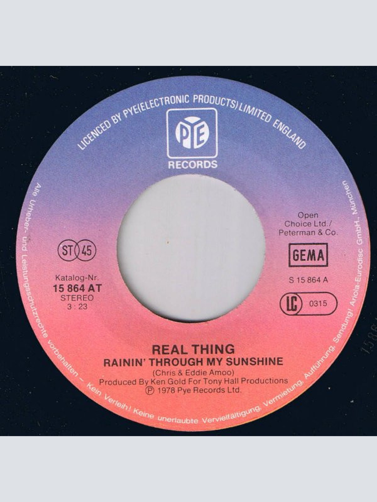 Vinyl / Real Thing* - Rainin' Through My Sunshine