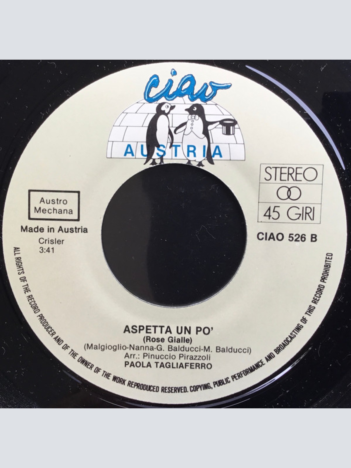 Vinyl / Paola Tagliaferro - Sfumature (Non Ho Più Voglia Di Stare Con Te) / Aspetta Un Po' (Rose Gialle)