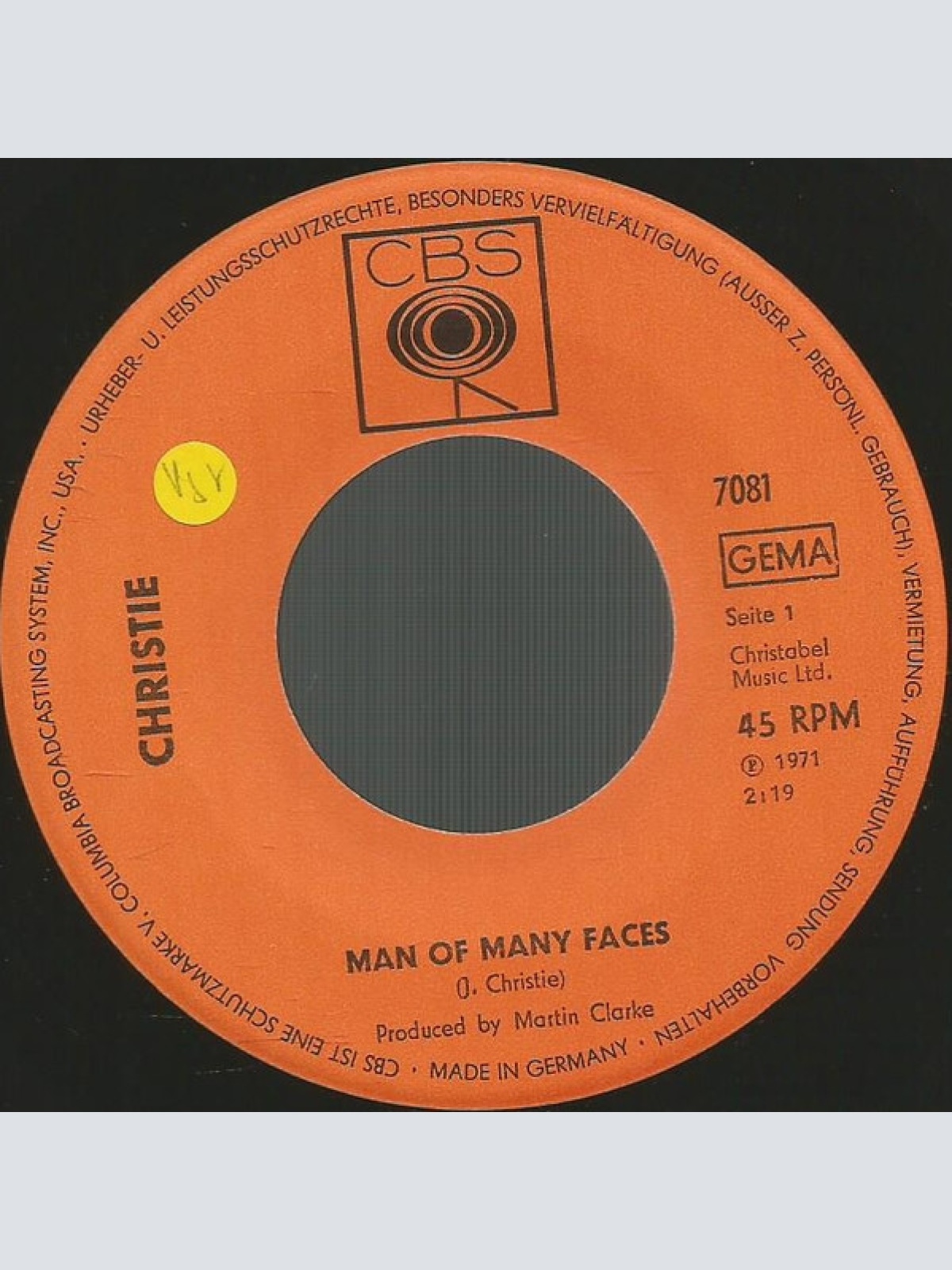 Vinyl / Christie - Man Of Many Faces / Country Sam